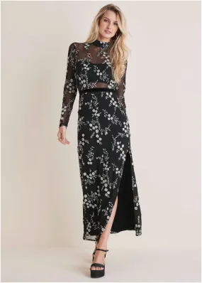 Embroidered Floral Maxi - Black