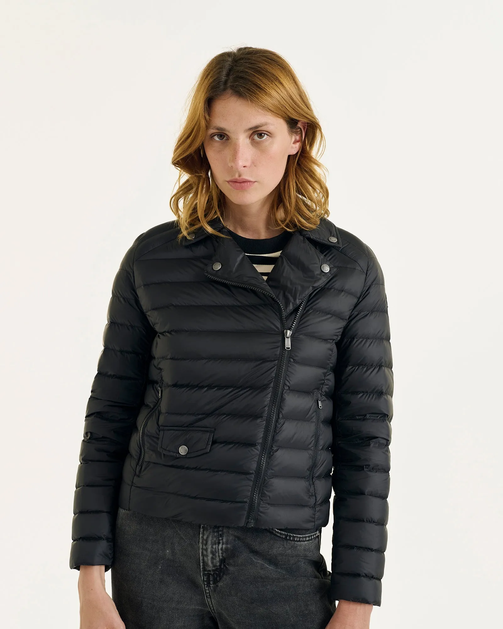 Emily leather biker-style down jacket Black