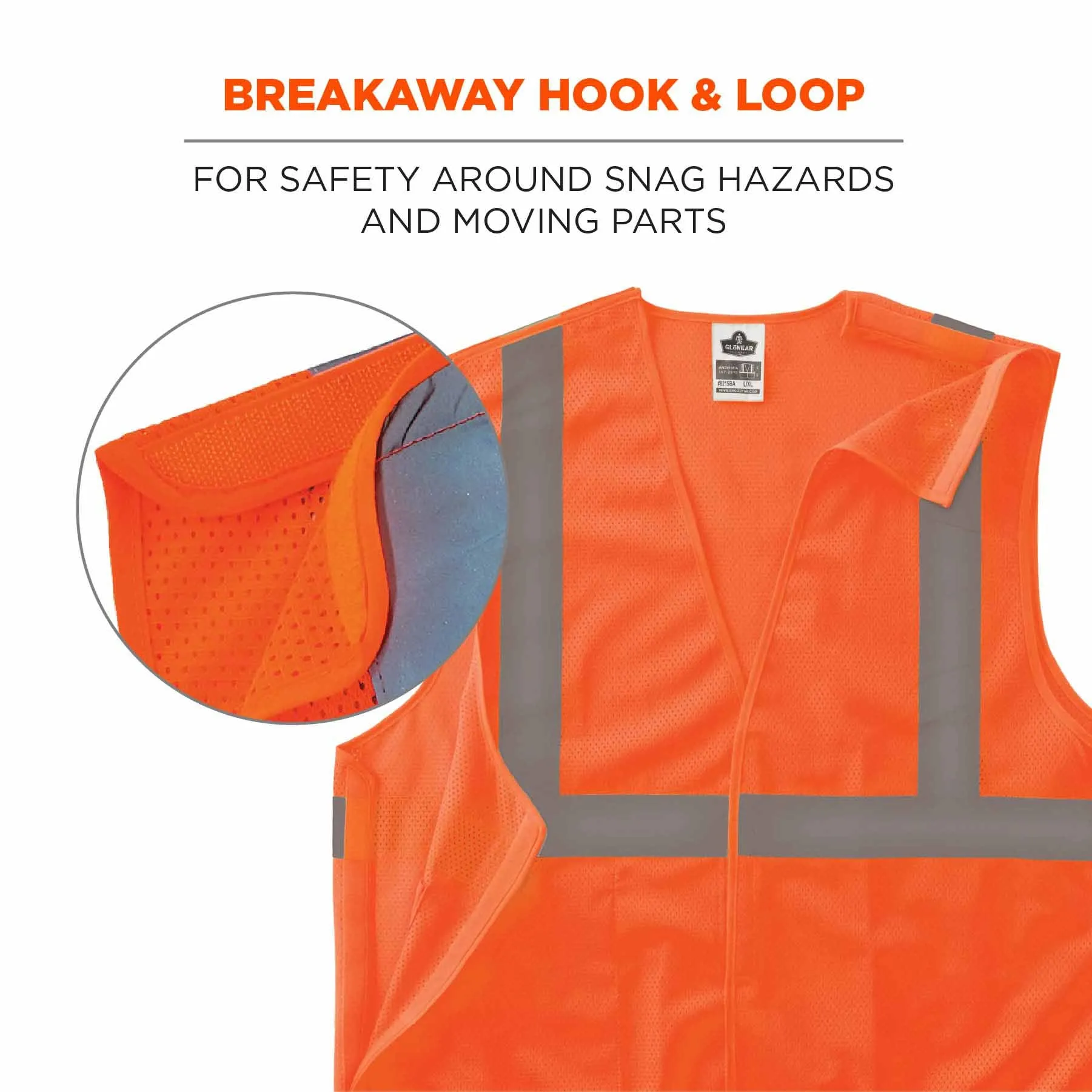 Ergodyne 24559 8215BA-S 5XL Orange Class 2 Economy Breakaway Mesh Vest - Single Size