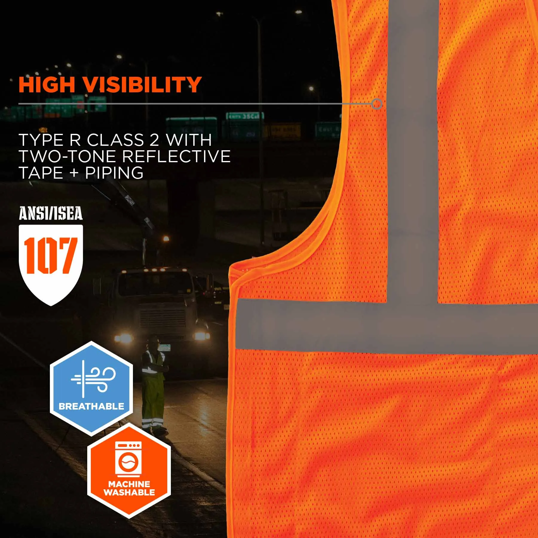 Ergodyne 24559 8215BA-S 5XL Orange Class 2 Economy Breakaway Mesh Vest - Single Size