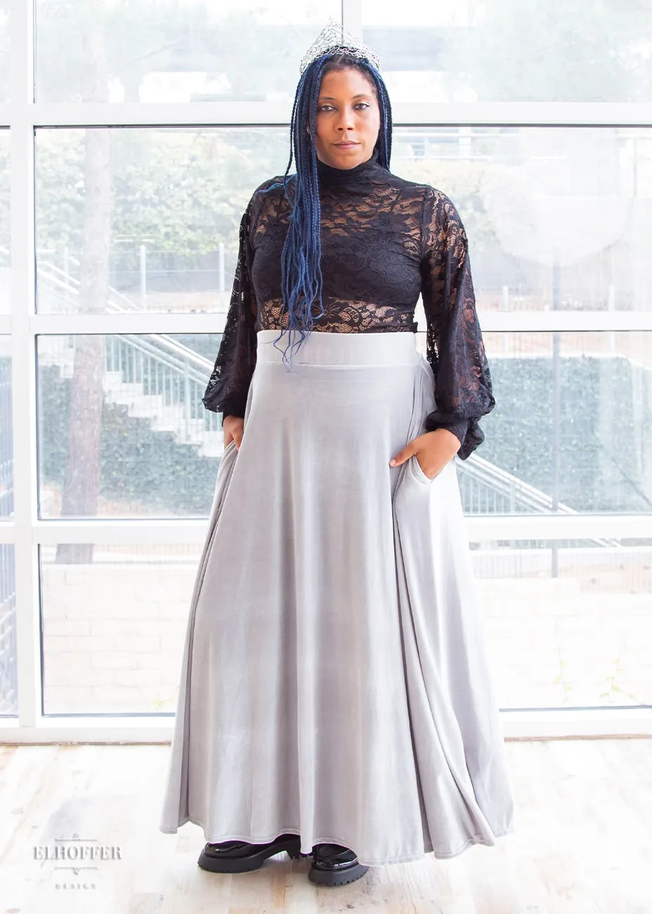 Essential Cindy Maxi Skirt - Silver Velvet