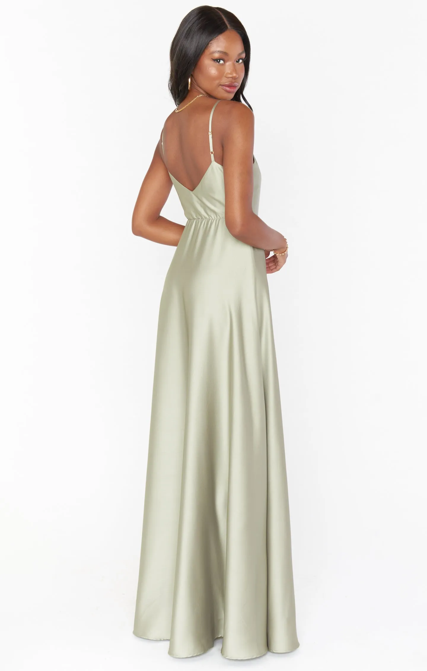 Faith Maxi Dress ~ Moss Green Luxe Satin