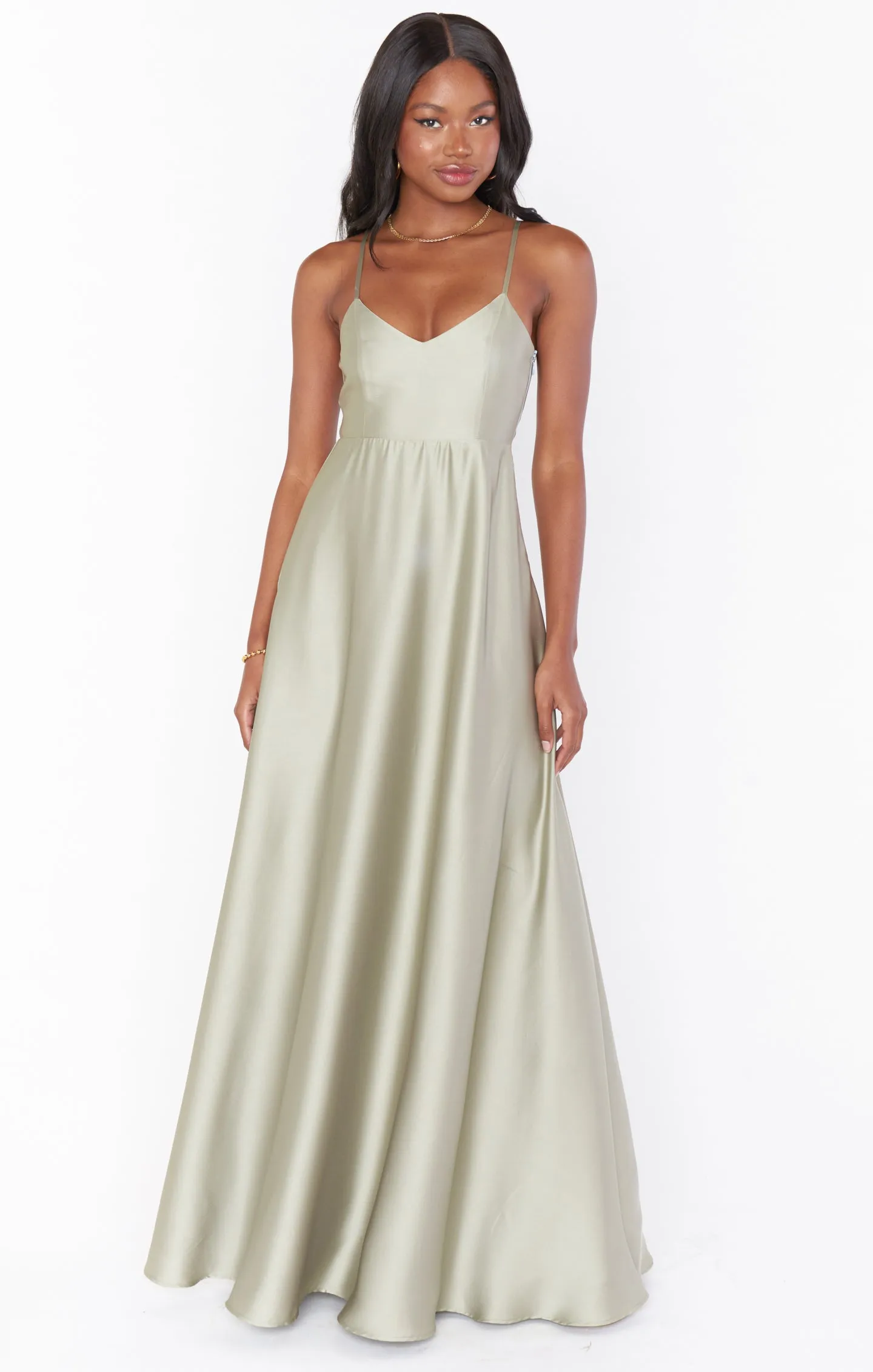 Faith Maxi Dress ~ Moss Green Luxe Satin