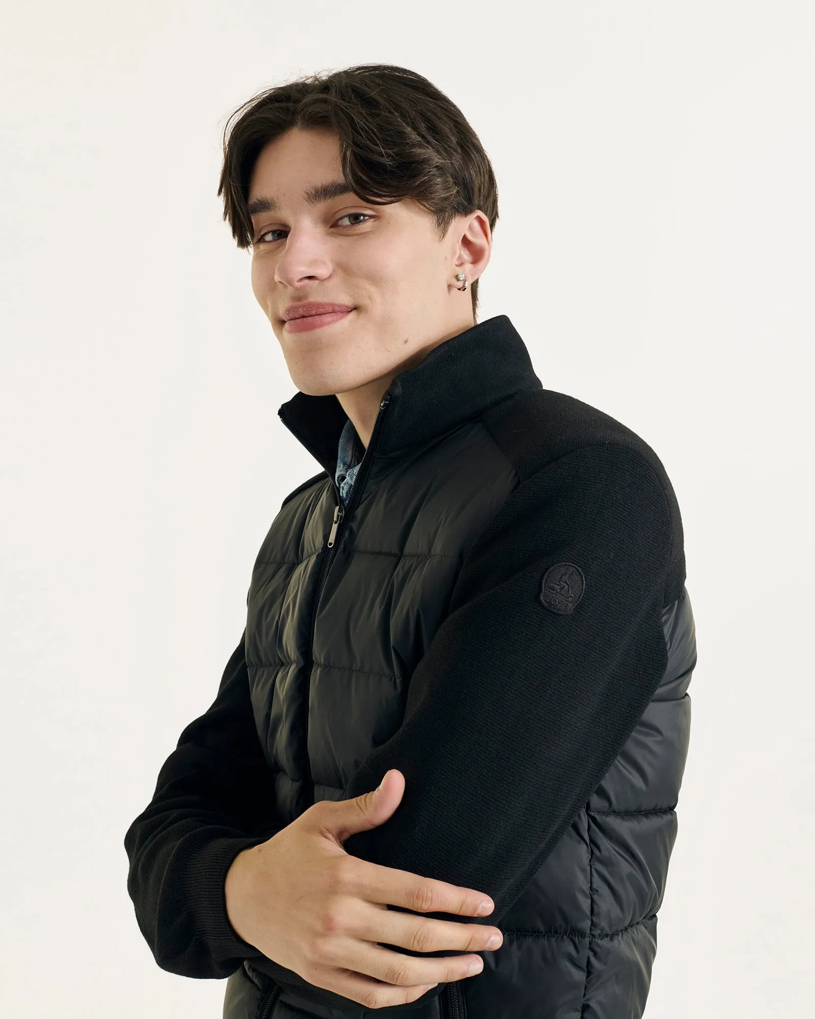 Fargo bi-material knit down jacket Black