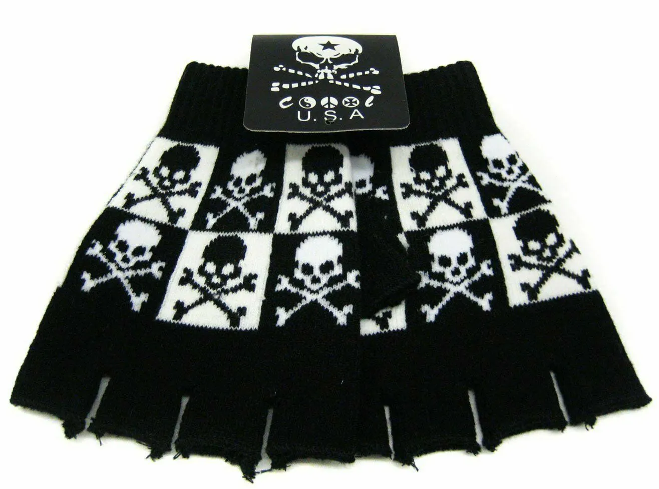 Fingerless Checkered Skull Gloves