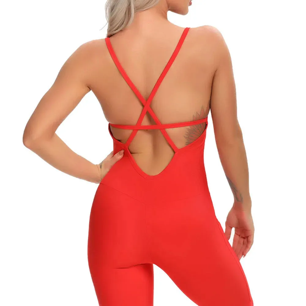 Fitness Women Yoga Set Workout Sport Suit Backless Jumpsuit Sexy Sleeveless Tracksuit Gym Running Sportswear High Waist Leggings