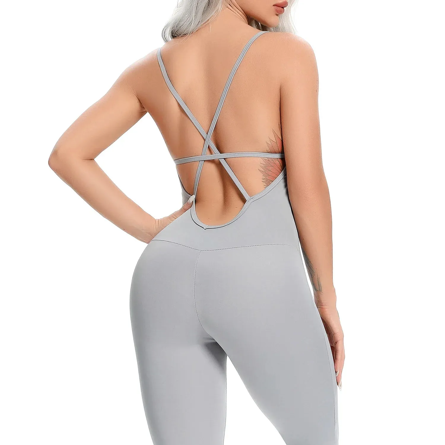 Fitness Women Yoga Set Workout Sport Suit Backless Jumpsuit Sexy Sleeveless Tracksuit Gym Running Sportswear High Waist Leggings