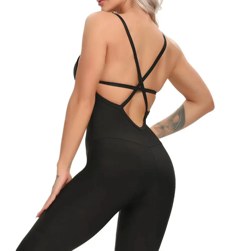 Fitness Women Yoga Set Workout Sport Suit Backless Jumpsuit Sexy Sleeveless Tracksuit Gym Running Sportswear High Waist Leggings