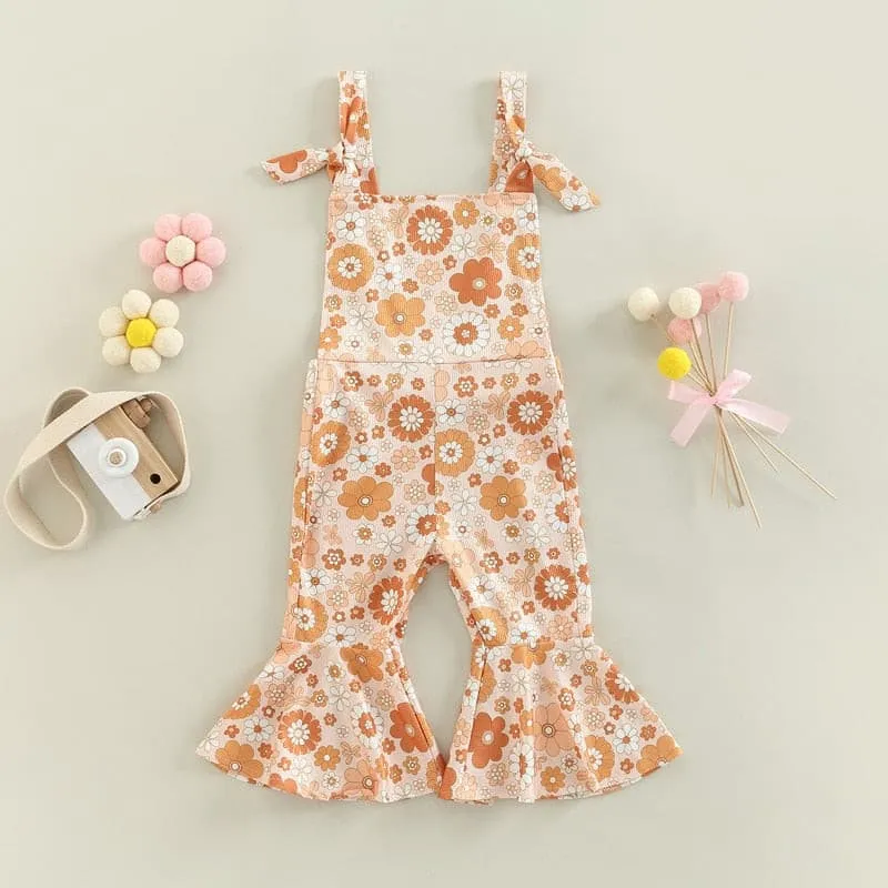 Flower Power - Baby Girl Jumpsuits Flare Bell Bottoms , Nude Multi