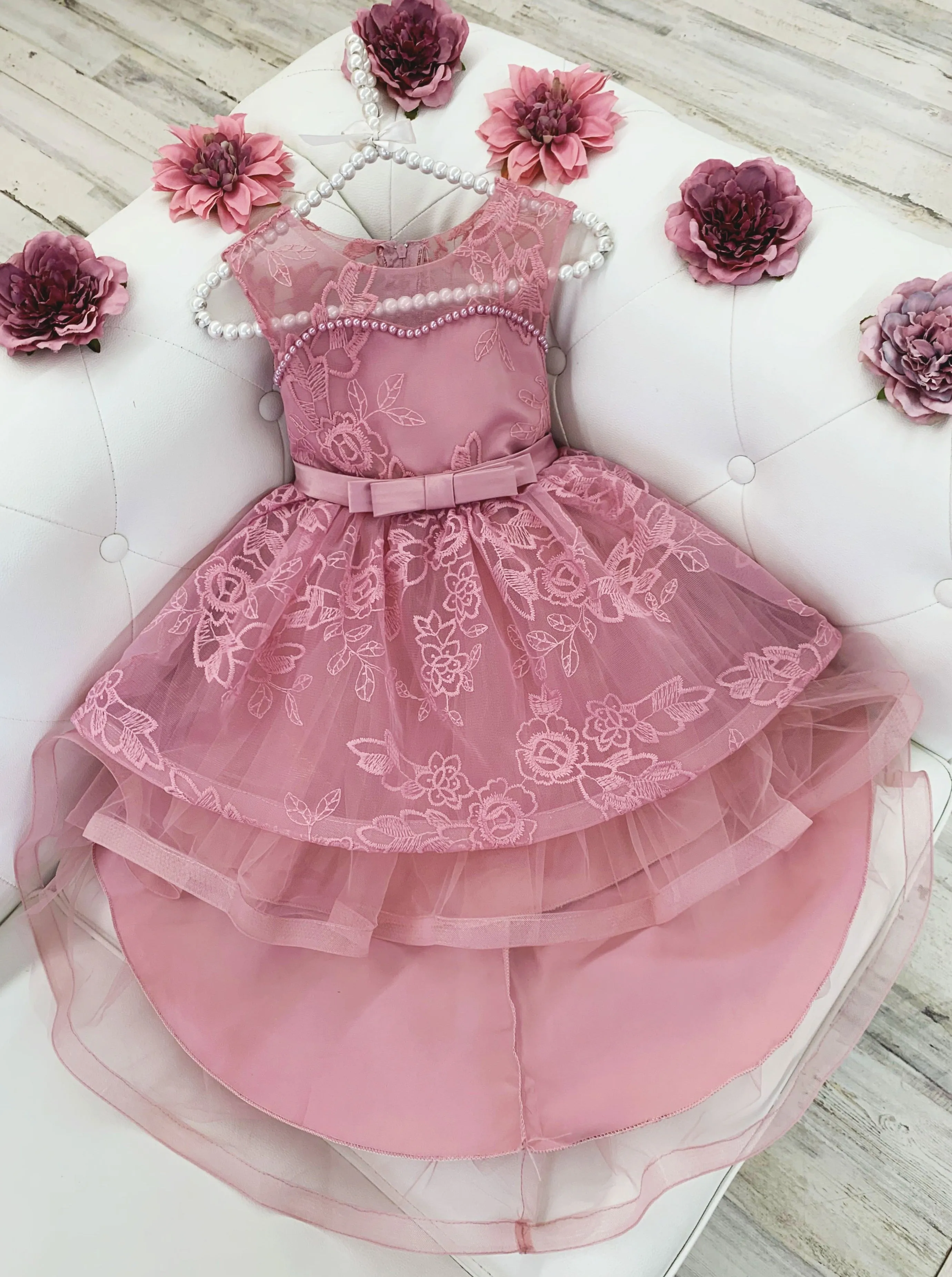 Girls Pink Hi-Lo Double Layer Special Occasion Dress