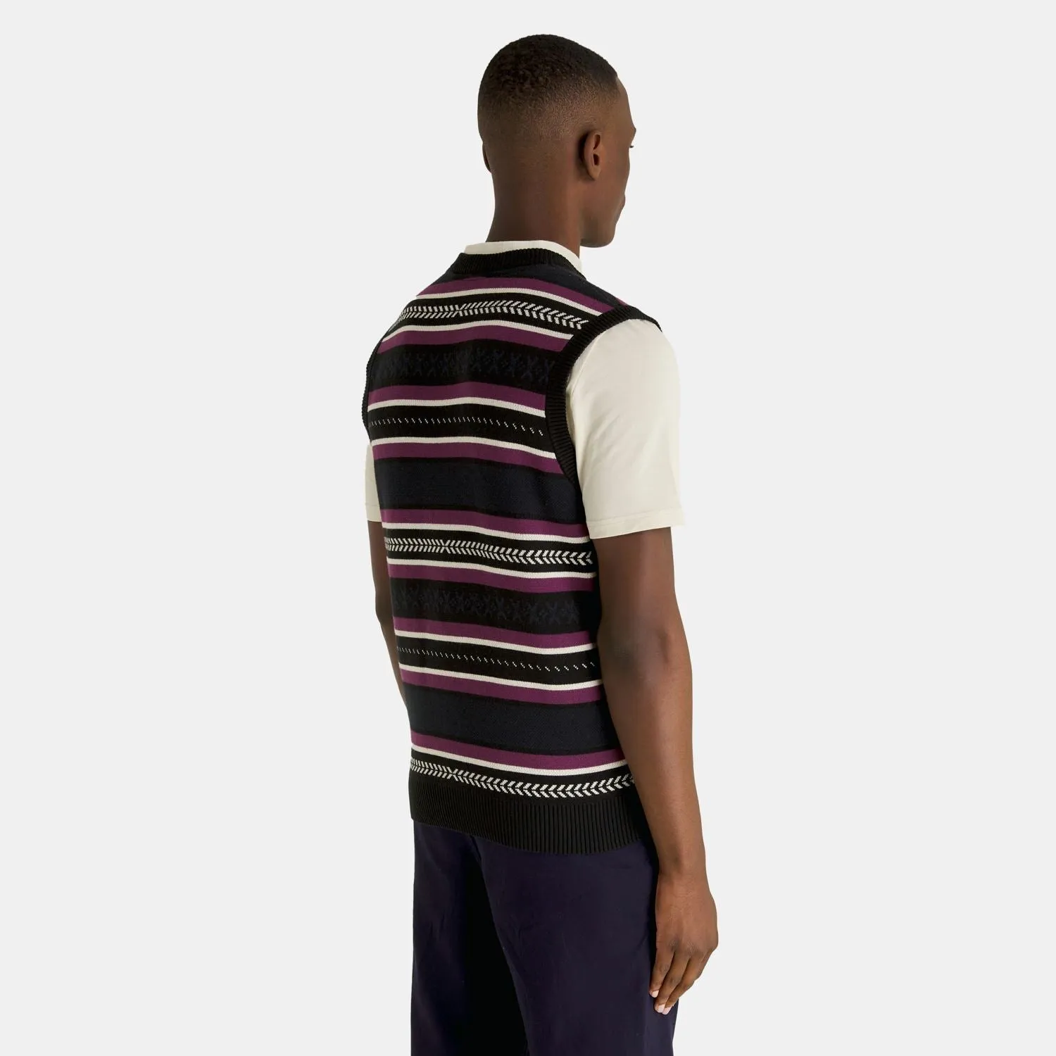 Glen Fair Isle Cotton Knit Crew Neck Vest Jet Black - AW23