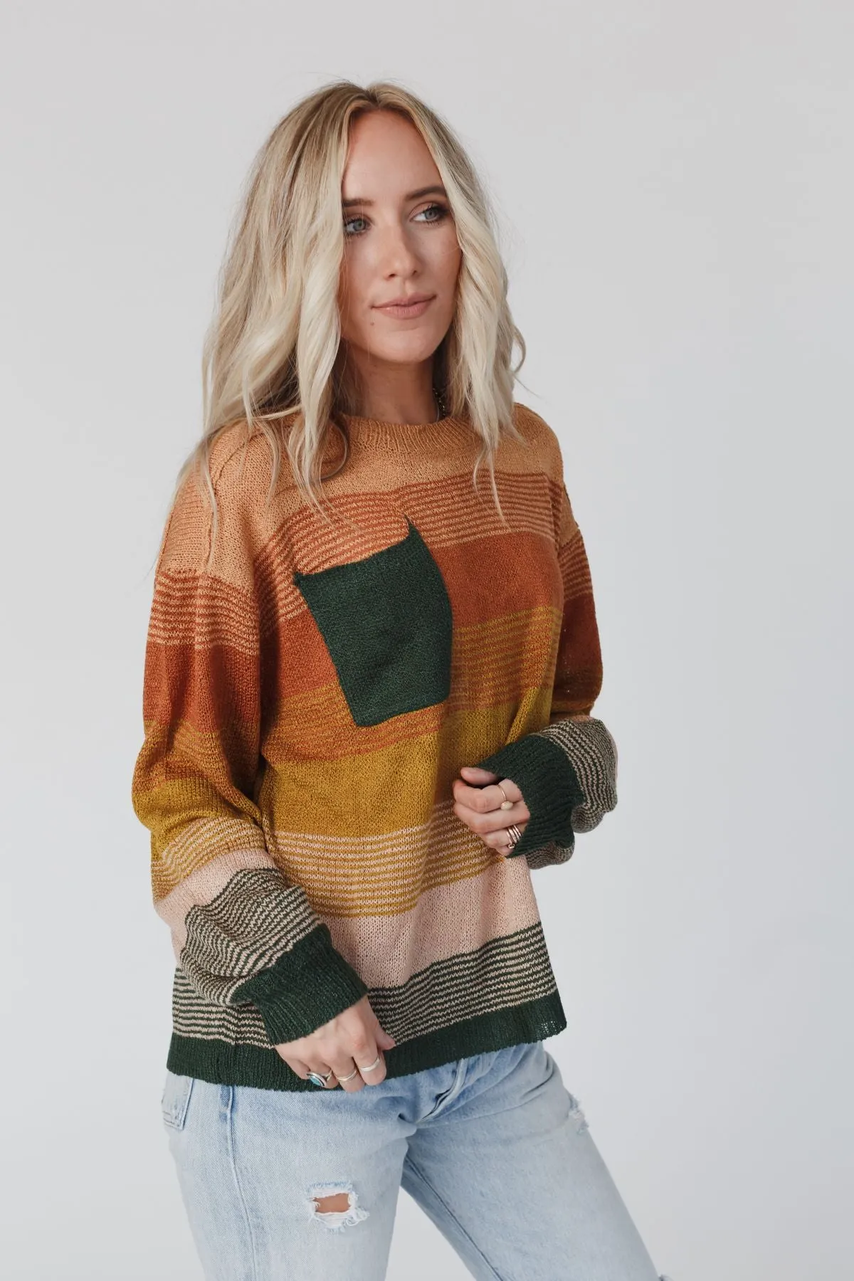 Going Places Gradient Stripe Sweater - Mustard