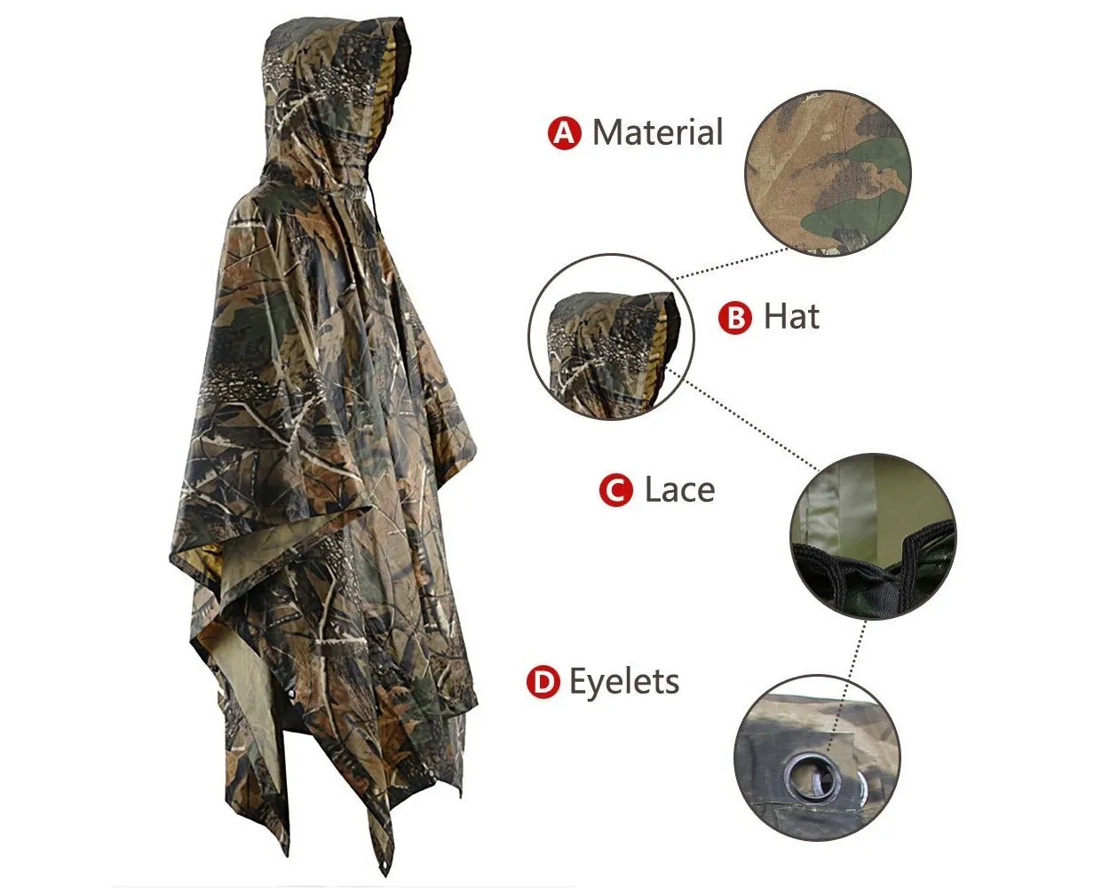 Heavy Duty Camo Rain Poncho - Leaf