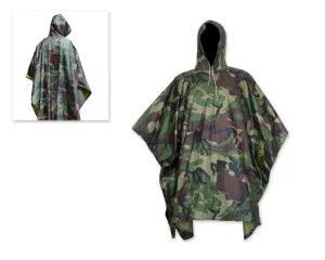 Heavy Duty Camo Rain Poncho - Woodland