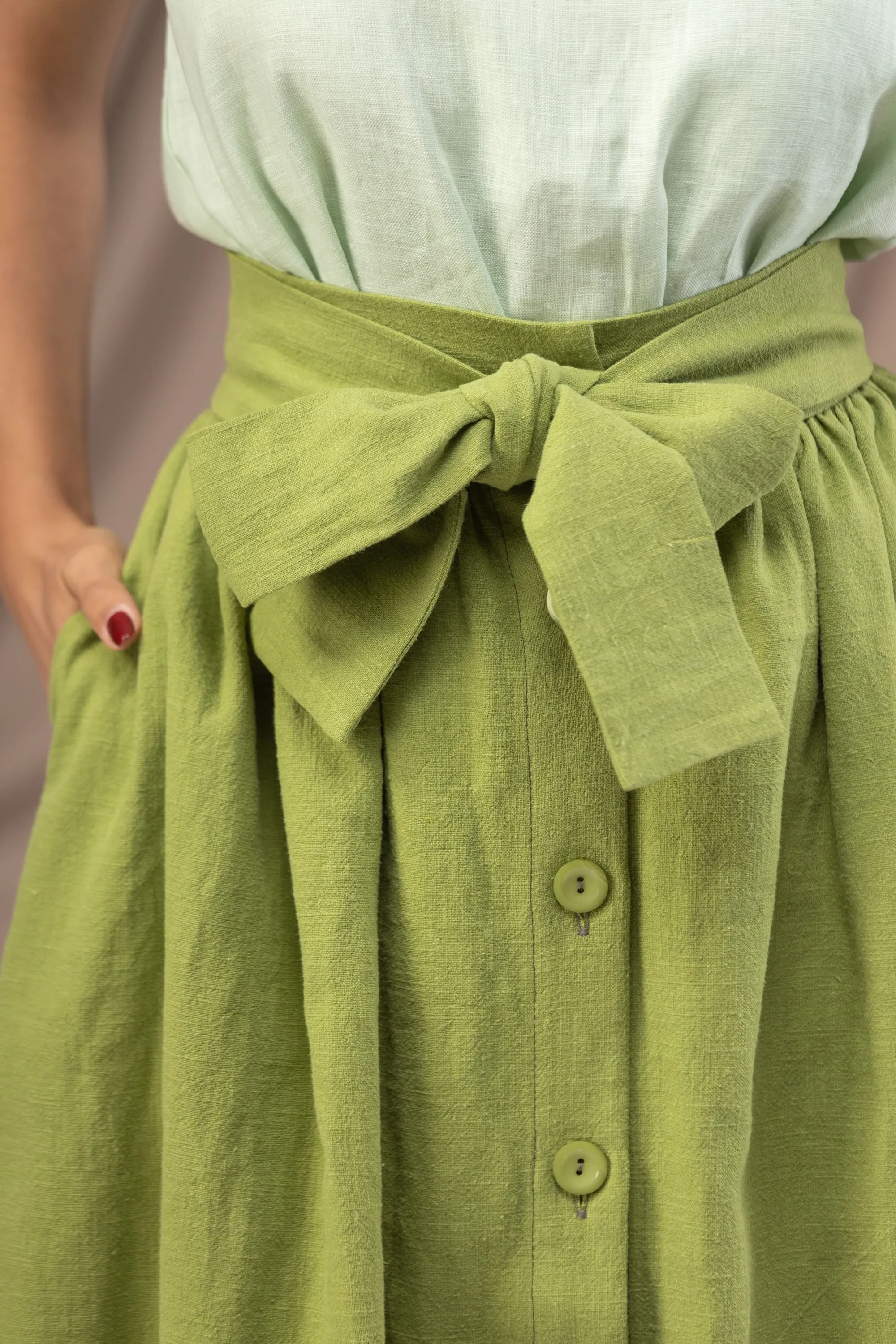 High Waist Linen Skirt with Sewed in Belt