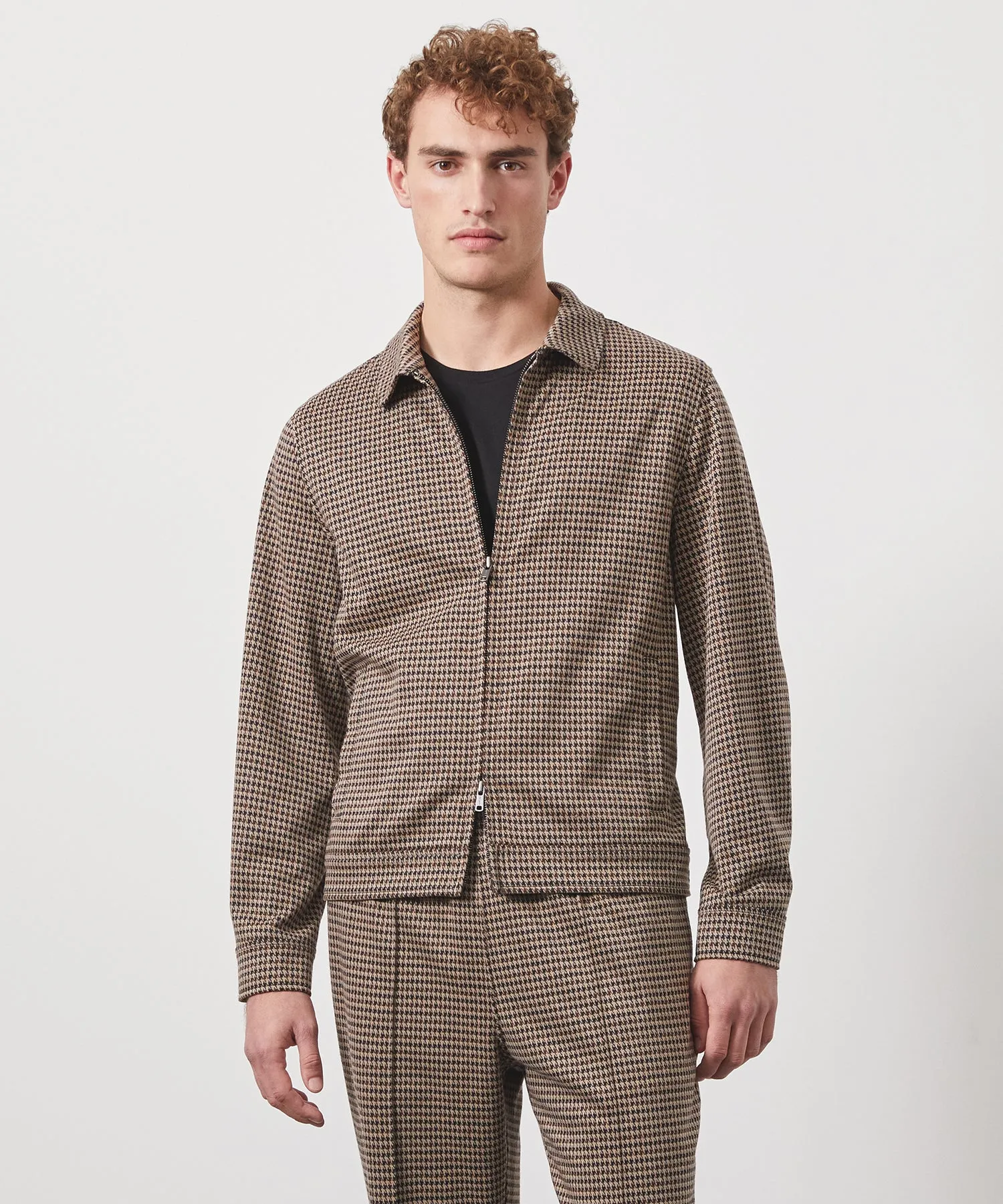 Houndstooth Zip Jacket in Dark Wheat