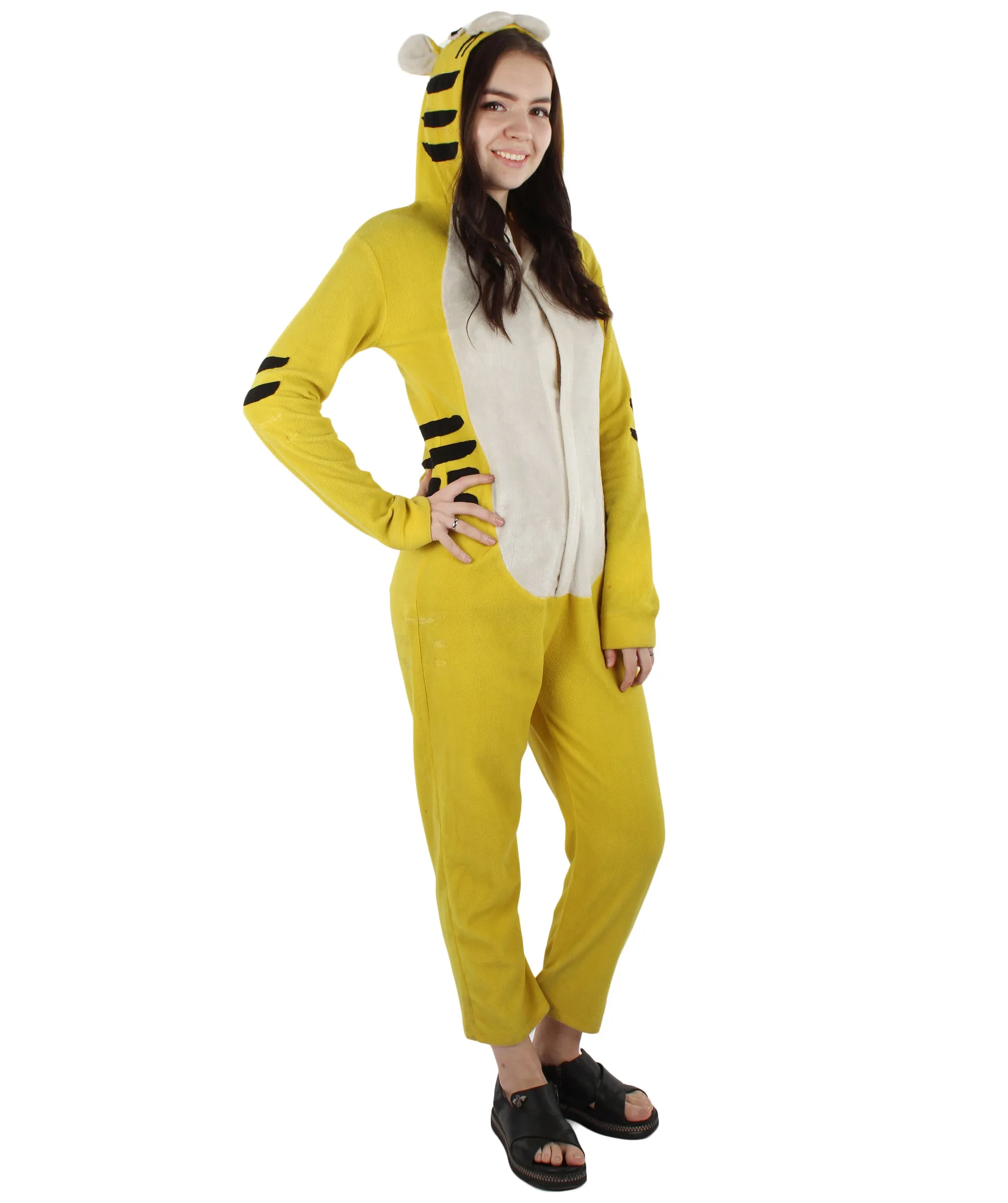 HPO Adult Women's Yellow and White Jumpsuit Tiger Costume Bundle