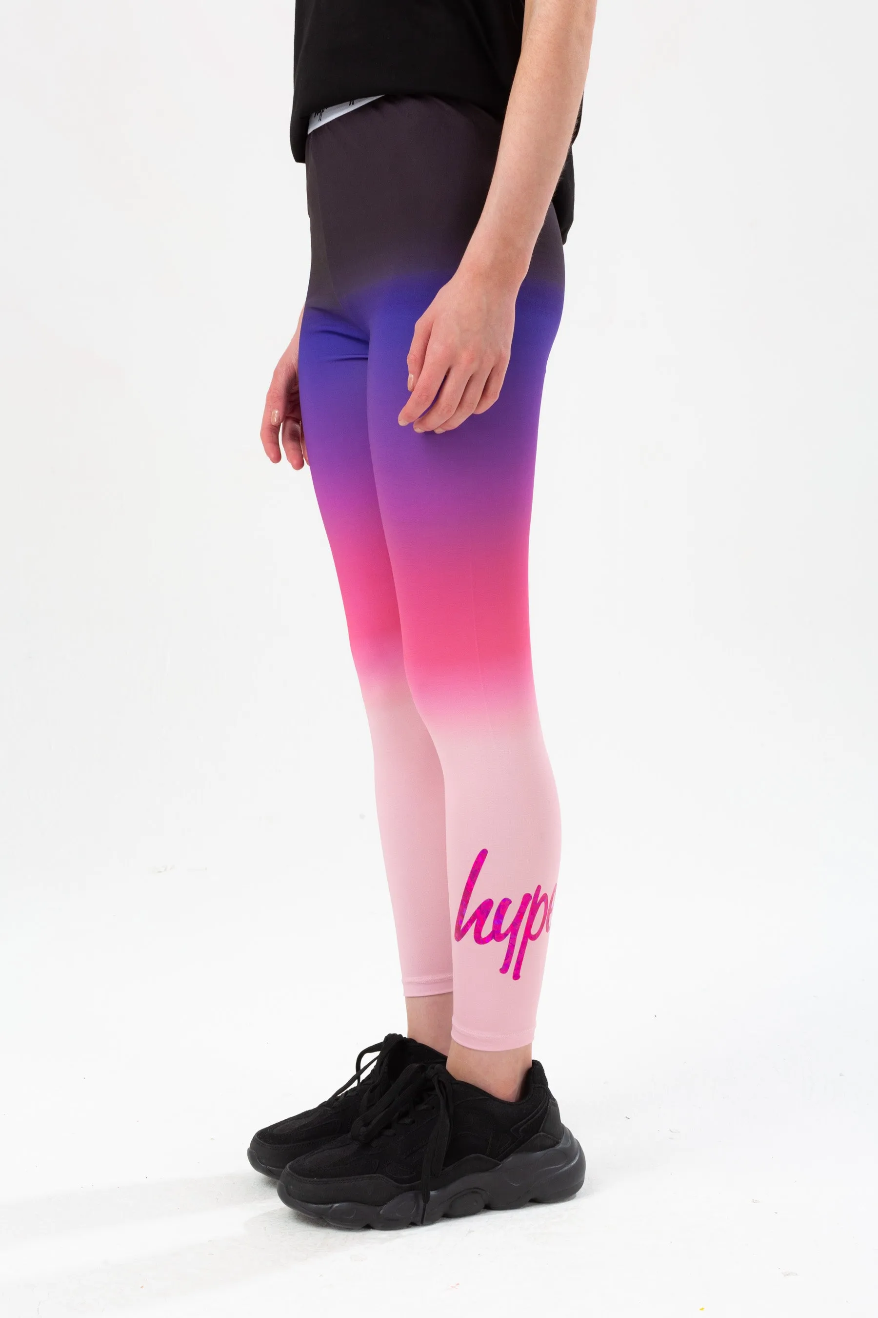 Hype Girls Purple Fade Foil Script Leggings