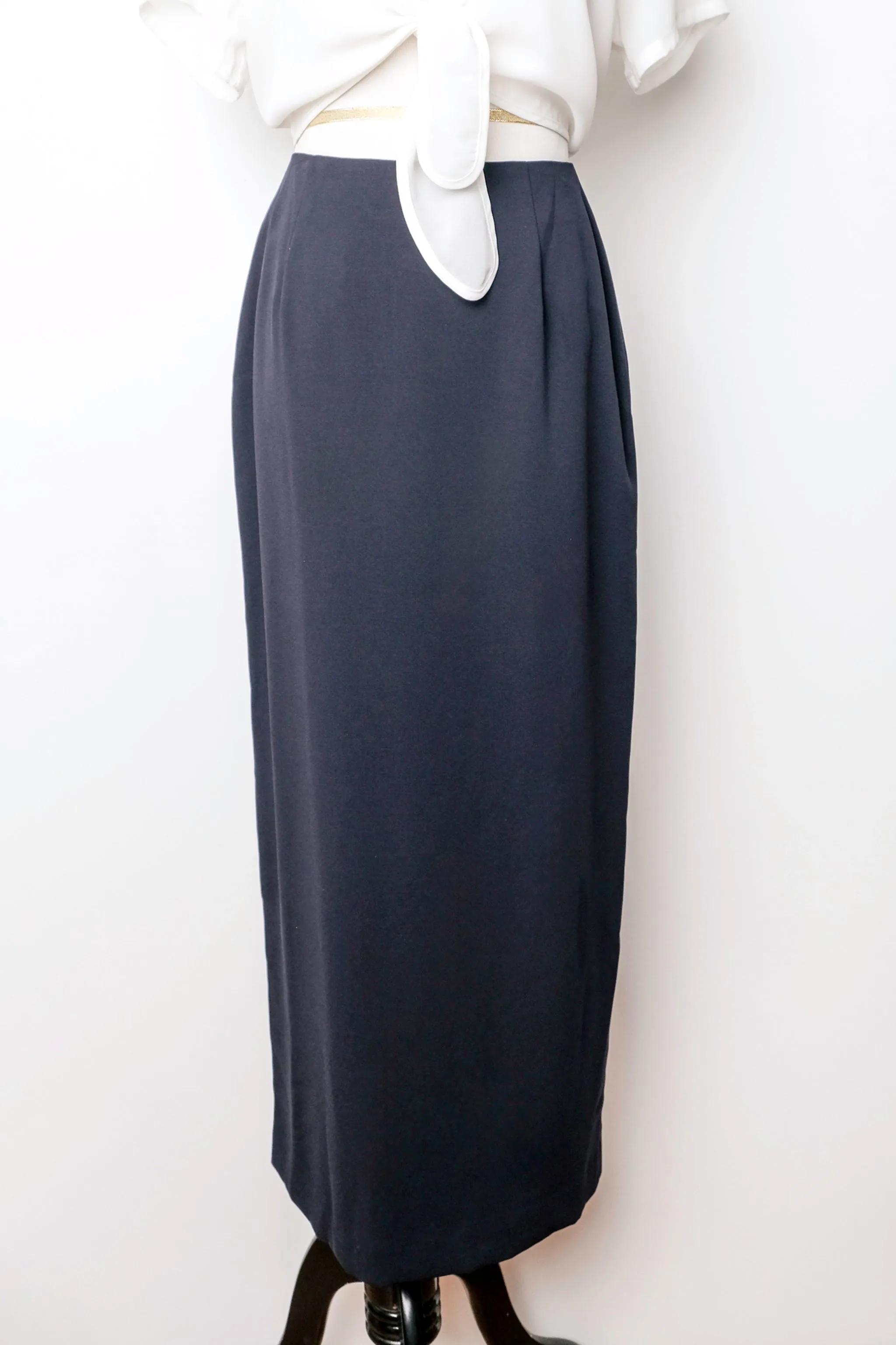 INC Minimalist Navy Blue Straight Maxi Skirt, US 2 Modern Clean Silky