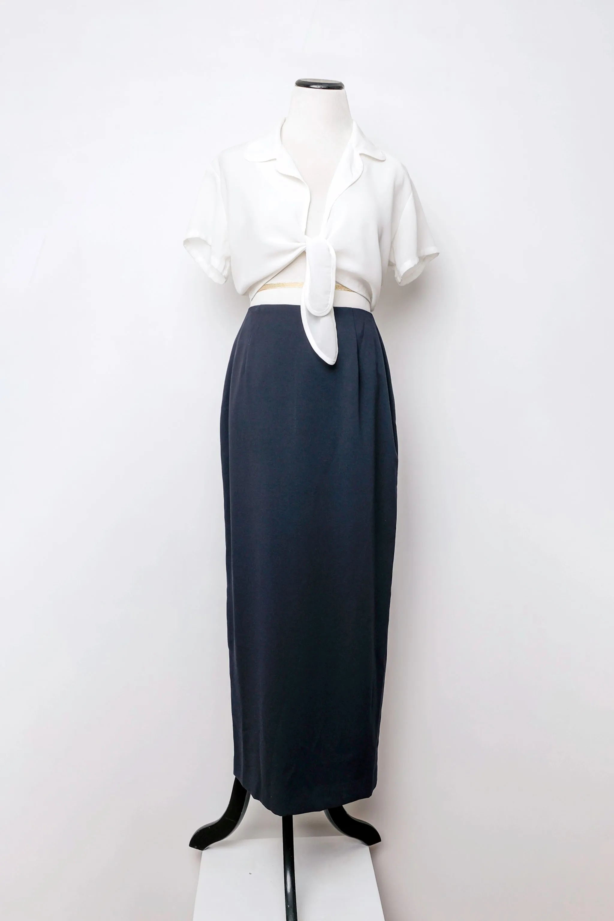 INC Minimalist Navy Blue Straight Maxi Skirt, US 2 Modern Clean Silky