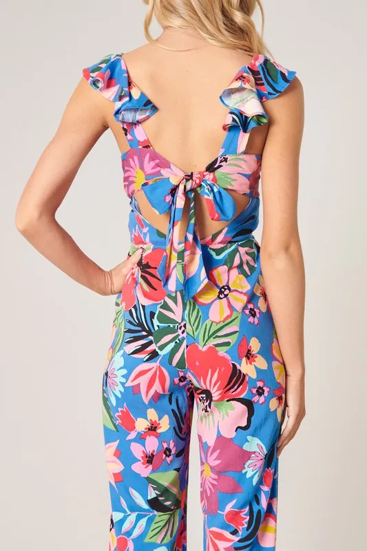 Inez Tropics Ruffle Sleeve Jumpsuit