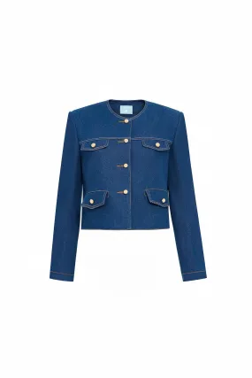 Joanna Cropped Flap Pocket Cotton Denim Jacket