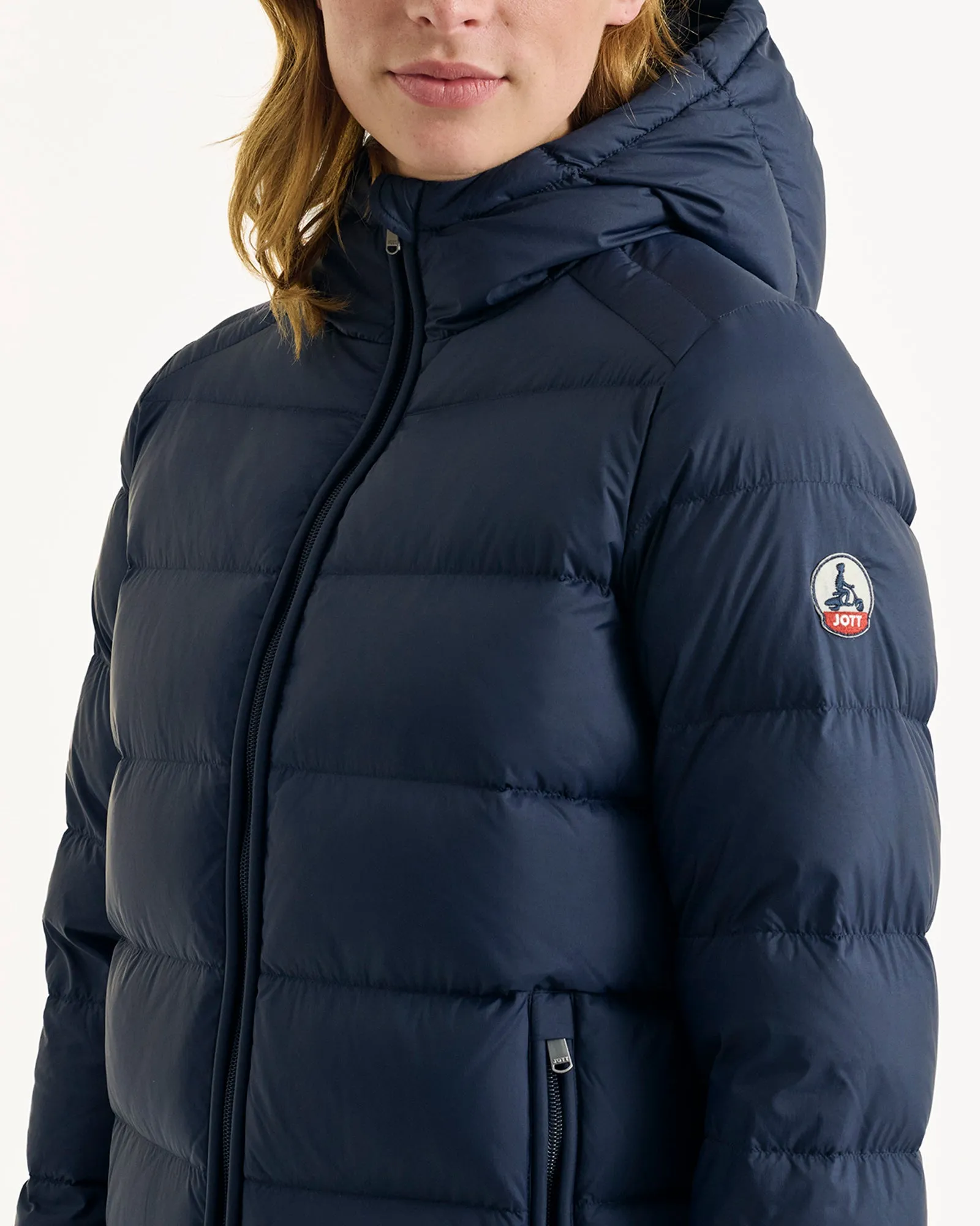 Johanna straight-cut hooded down jacket Navy