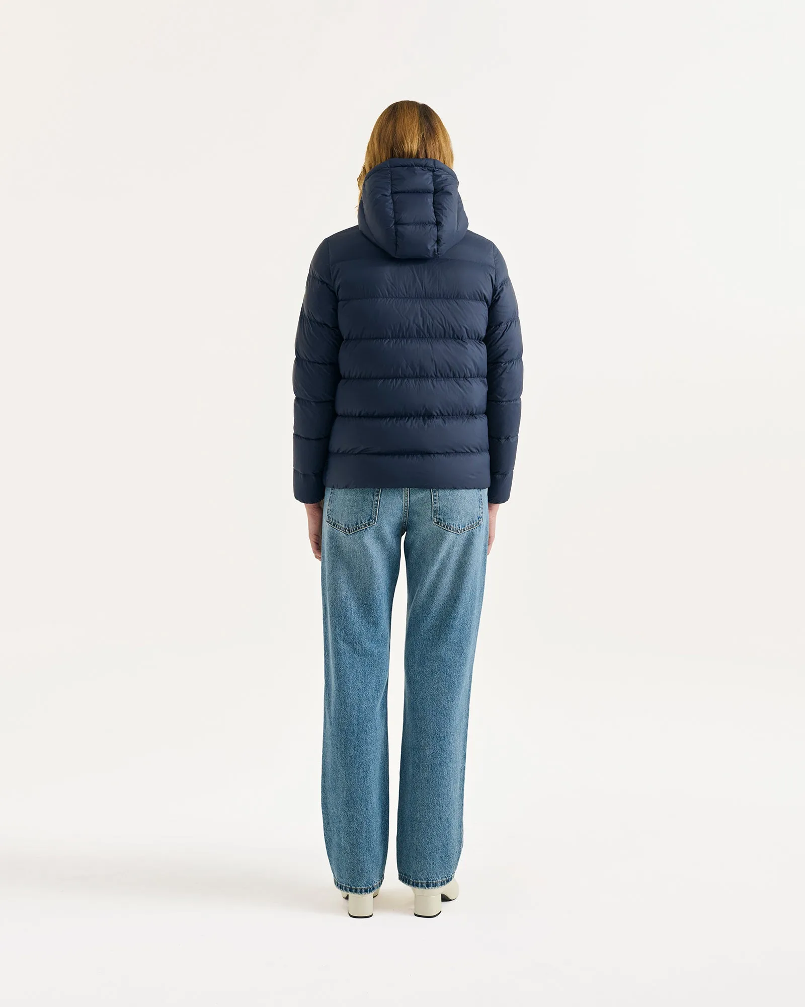 Johanna straight-cut hooded down jacket Navy