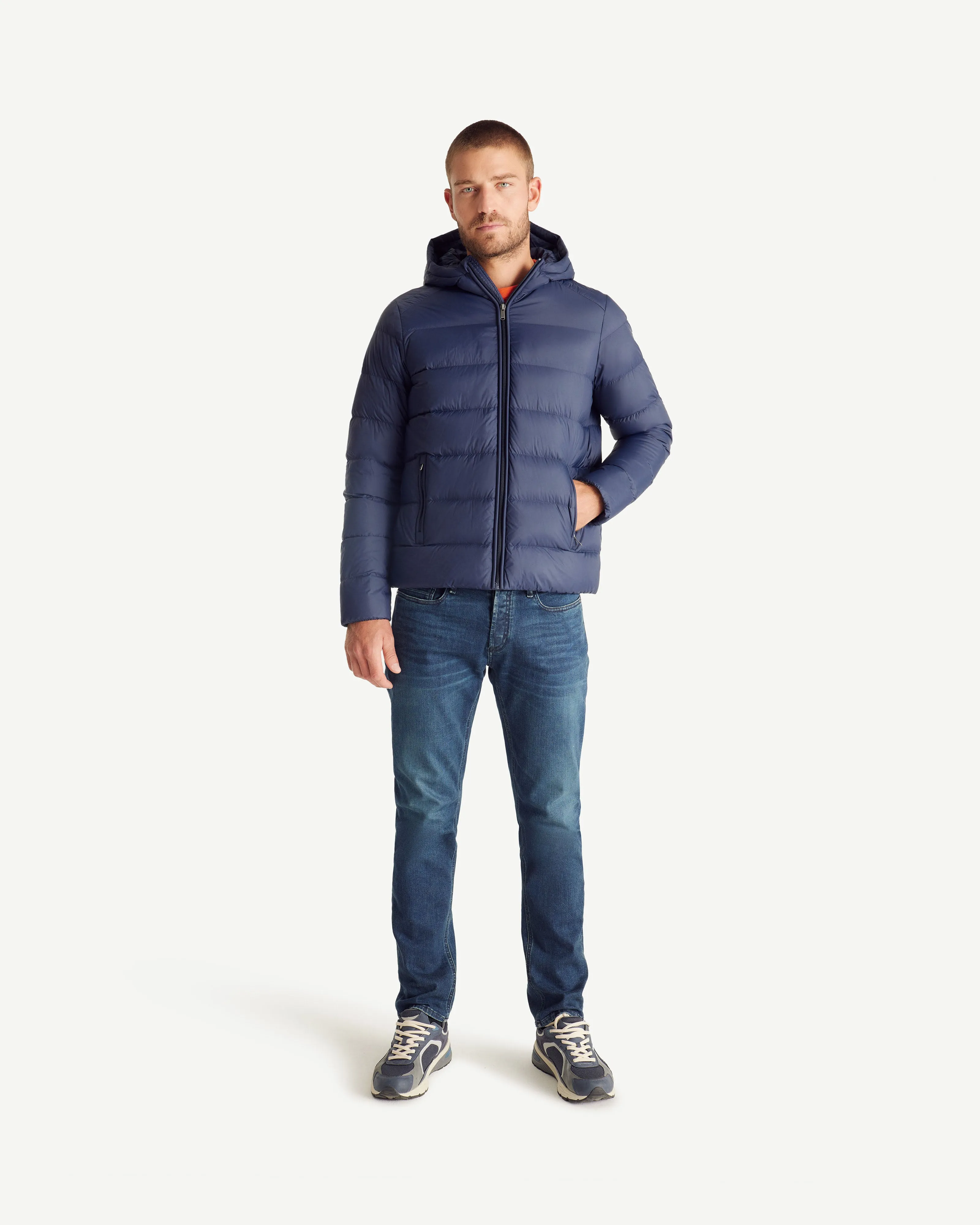 John straight-cut hooded down jacket Navy