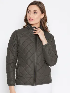 JUMP USA Women Olive Casual Quilted Jacket