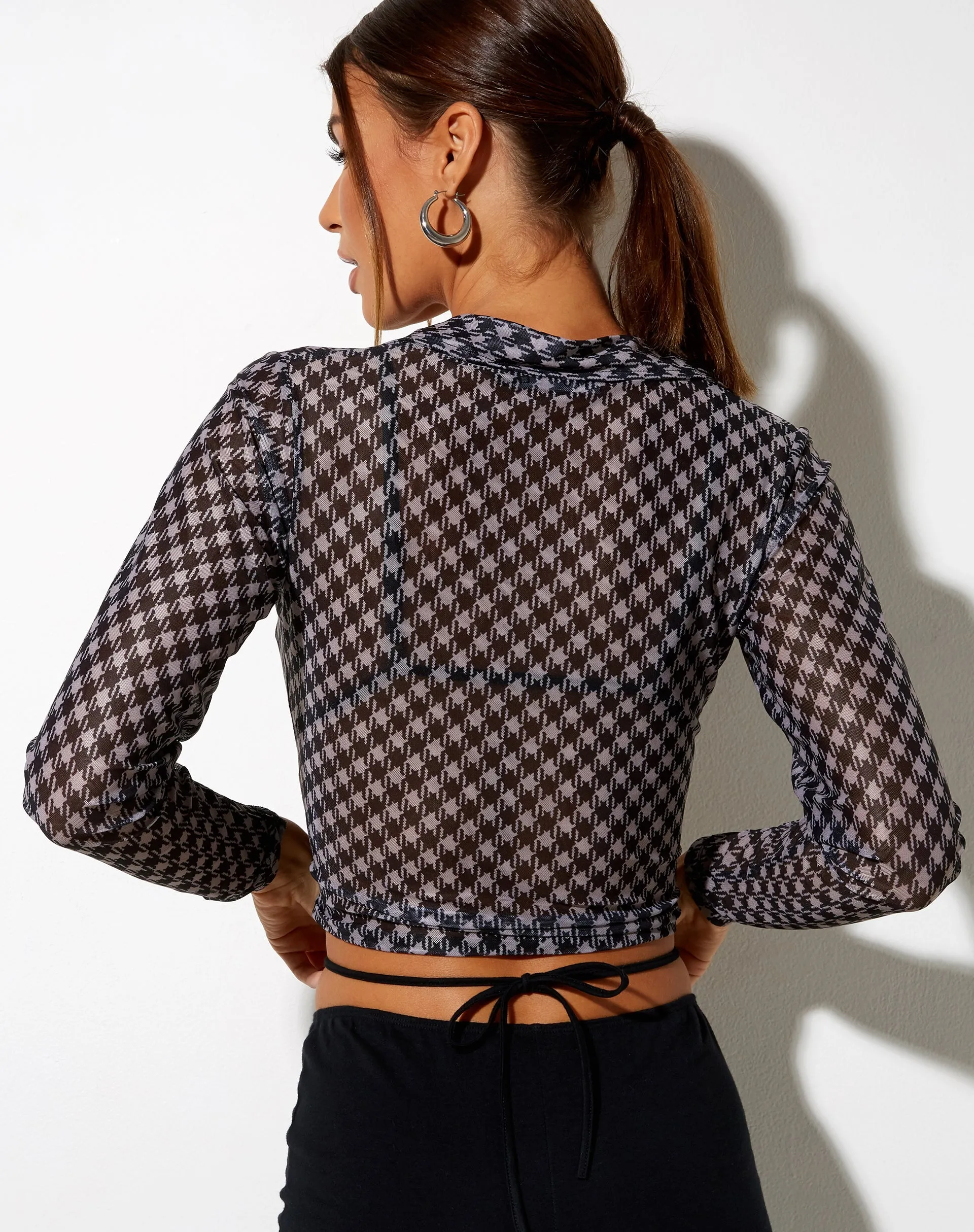 Kelly Shirt in Mesh Diagonal Dogtooth Black and Tan