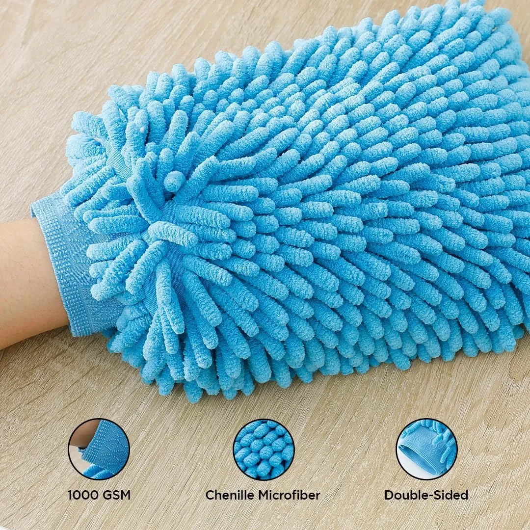 Kuber Industries Gloves | Microfiber Cleaning Gloves | Chenille Mitts for Kitchen | Hand Duster for Kitchen | Hand Gloves for Car | Double Sided Gloves | SHXNEFSST2 | Pack of 10 | Blue