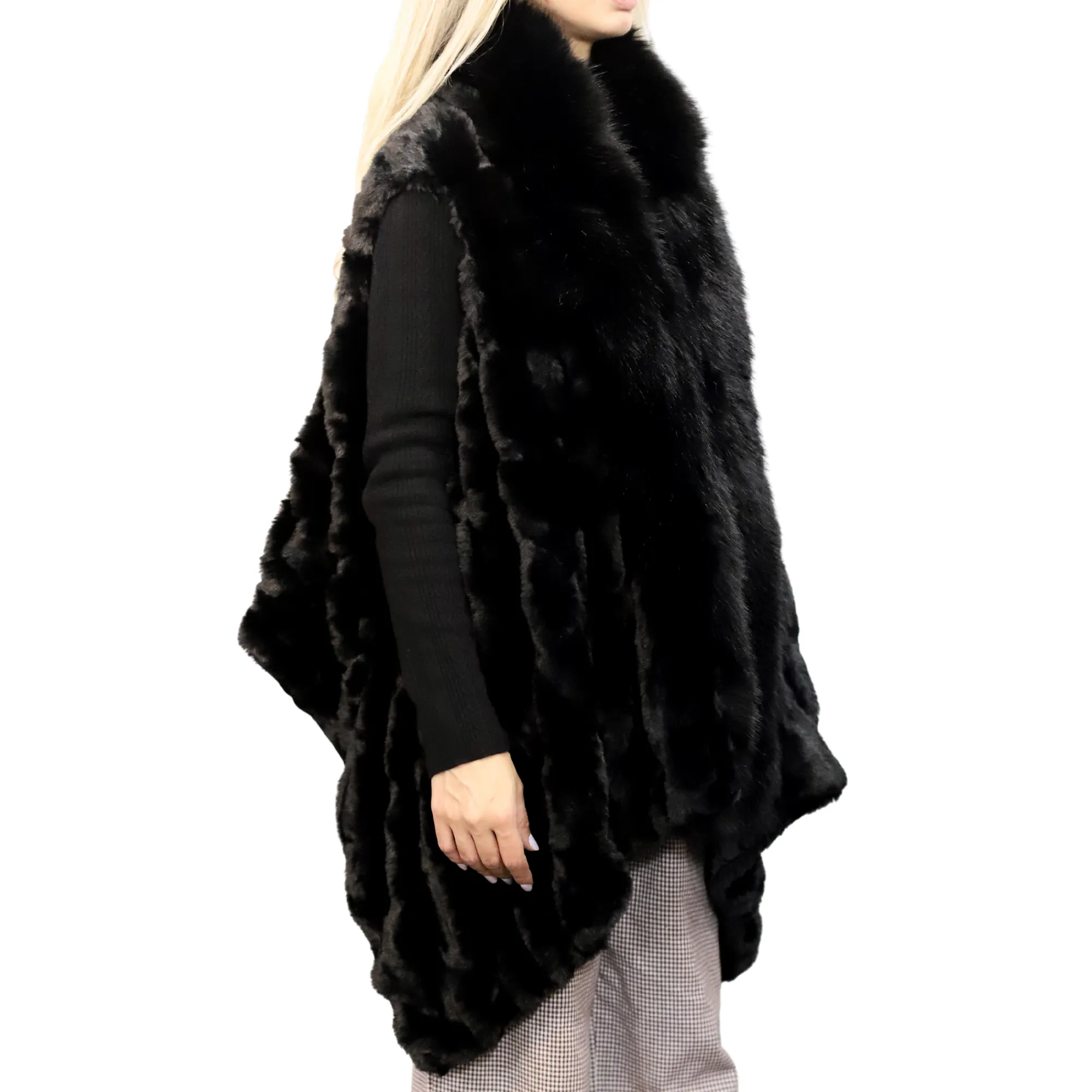 La Fiorentina Chic Black Faux Fur Vest - One Size (66 in x 26 in)