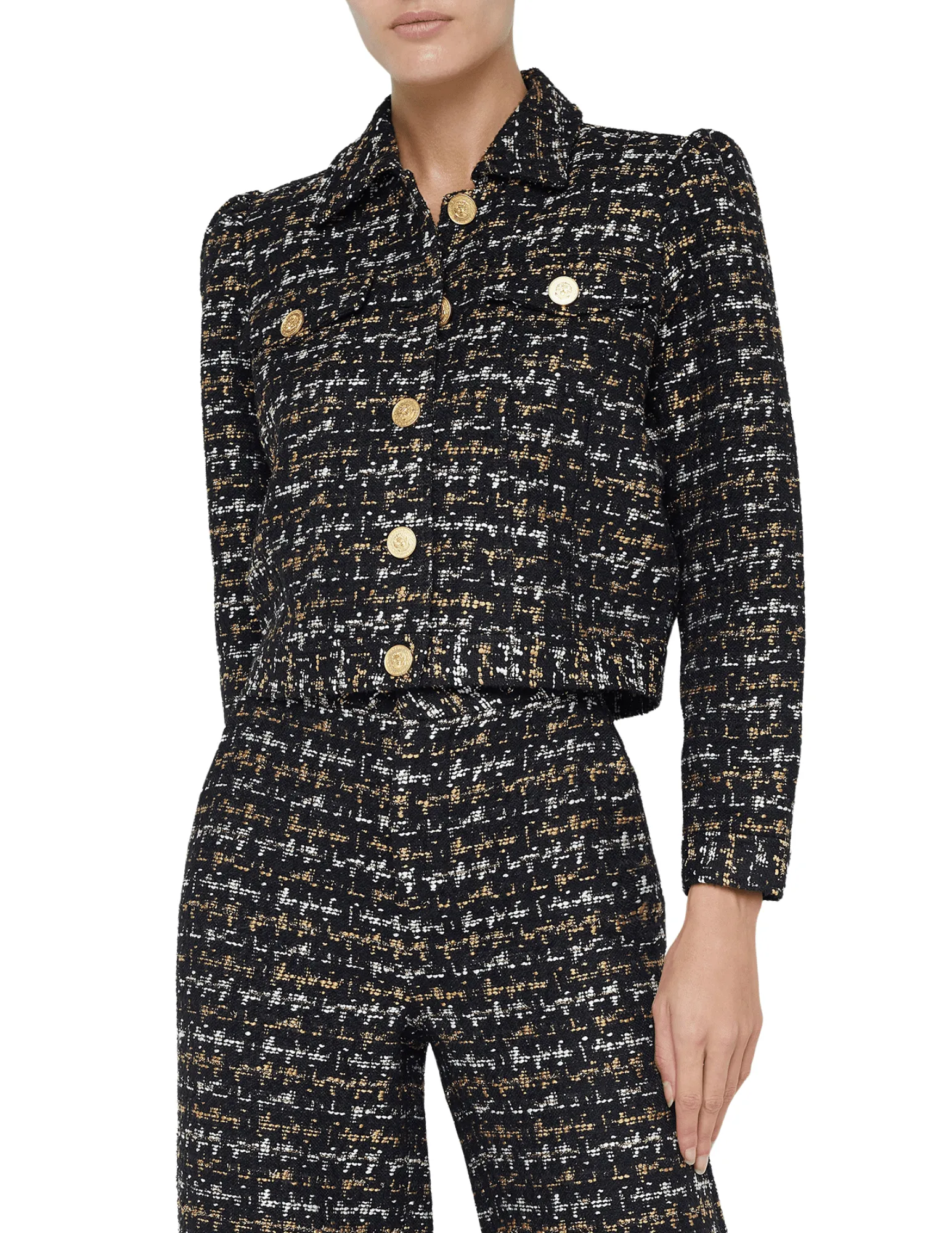 L'Agence Kasey Bracelet Sleeve Tweed Cropped Jacket