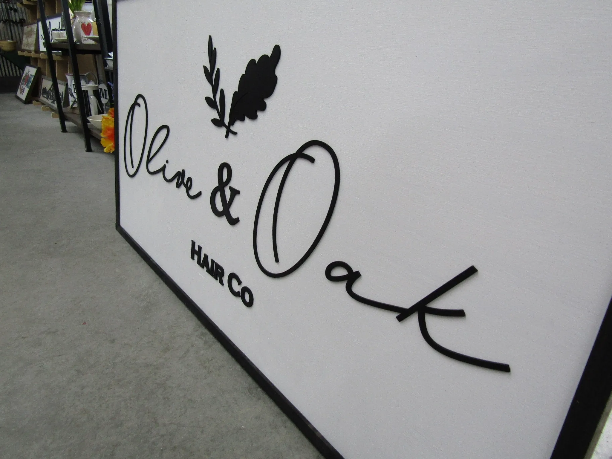 Large Custom Business Sign Hair Salon Company Olive Oak We Use Your Actual Graphic Business Logo Wood Laser Cut Out, 3D, Extra Large