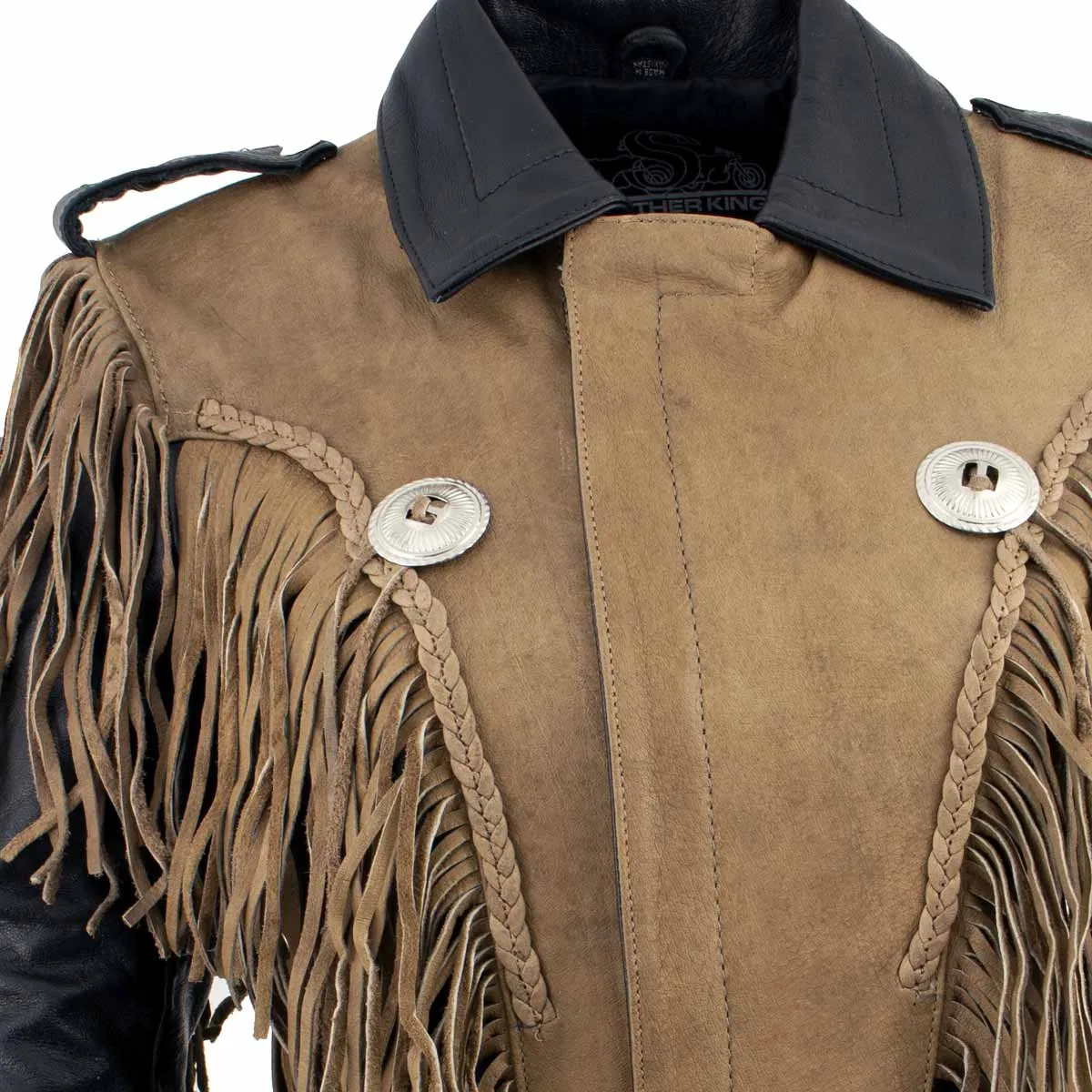 Leather King SH2015 Ladies ‘Fringed’ Cropped Two Tone Jacket with Braiding Detail