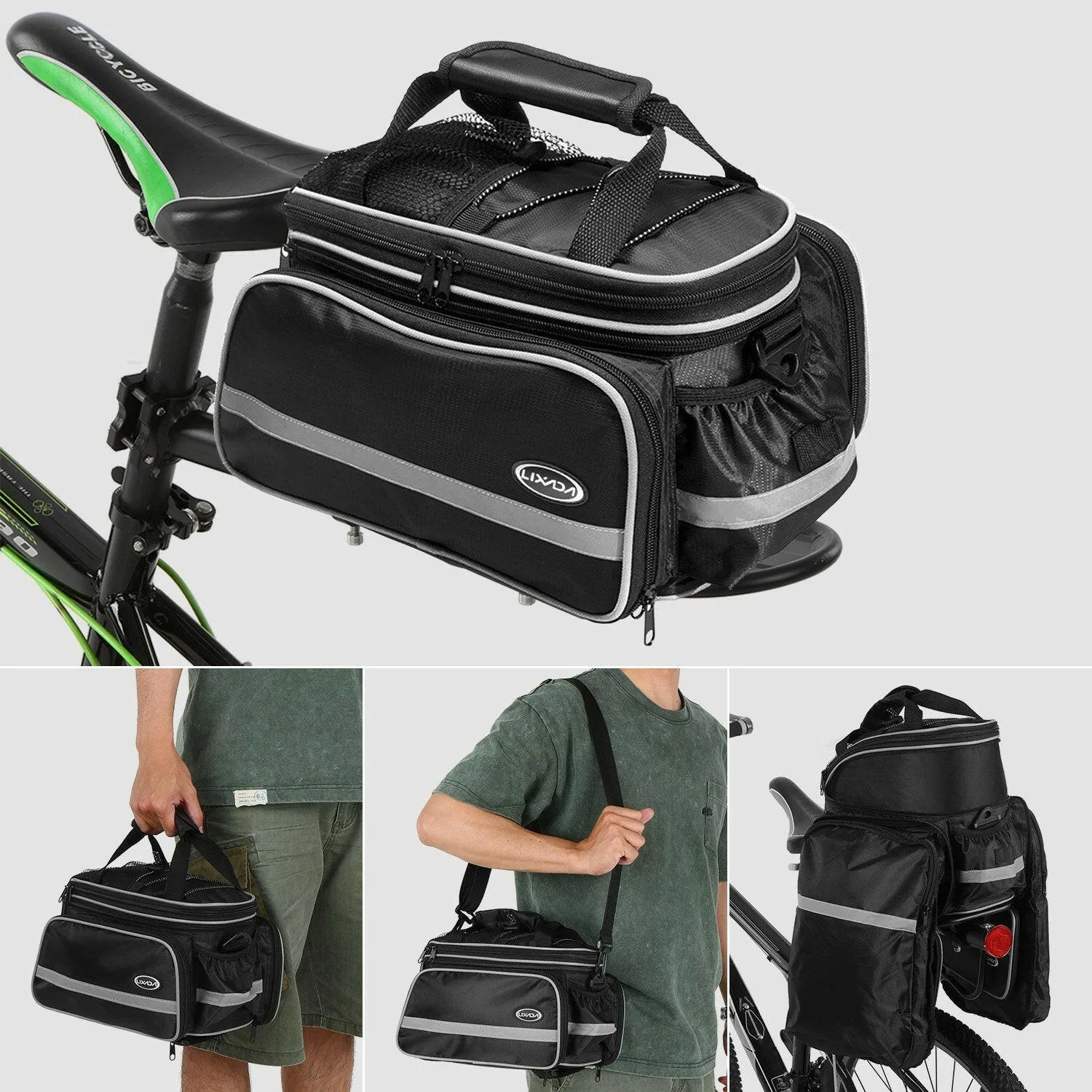 Lixada Waterproof Bicycle Rear Seat Bag Cycling Bike Trunk Bag Bike Pannier Bag Shoulder Bag with Rain Cover