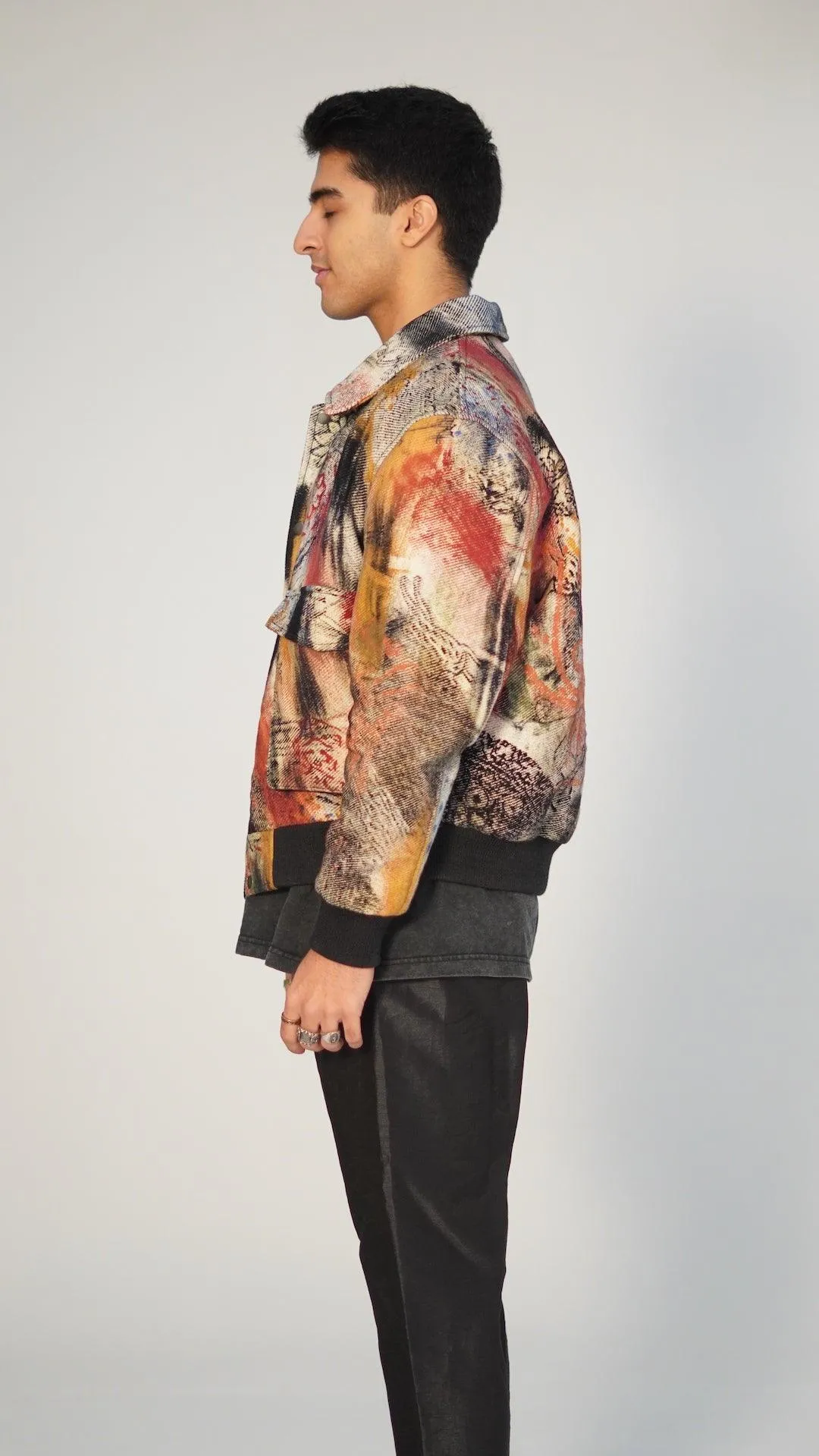 “LOST IN TRANSLATION” Abstract block-print Bomber jacket