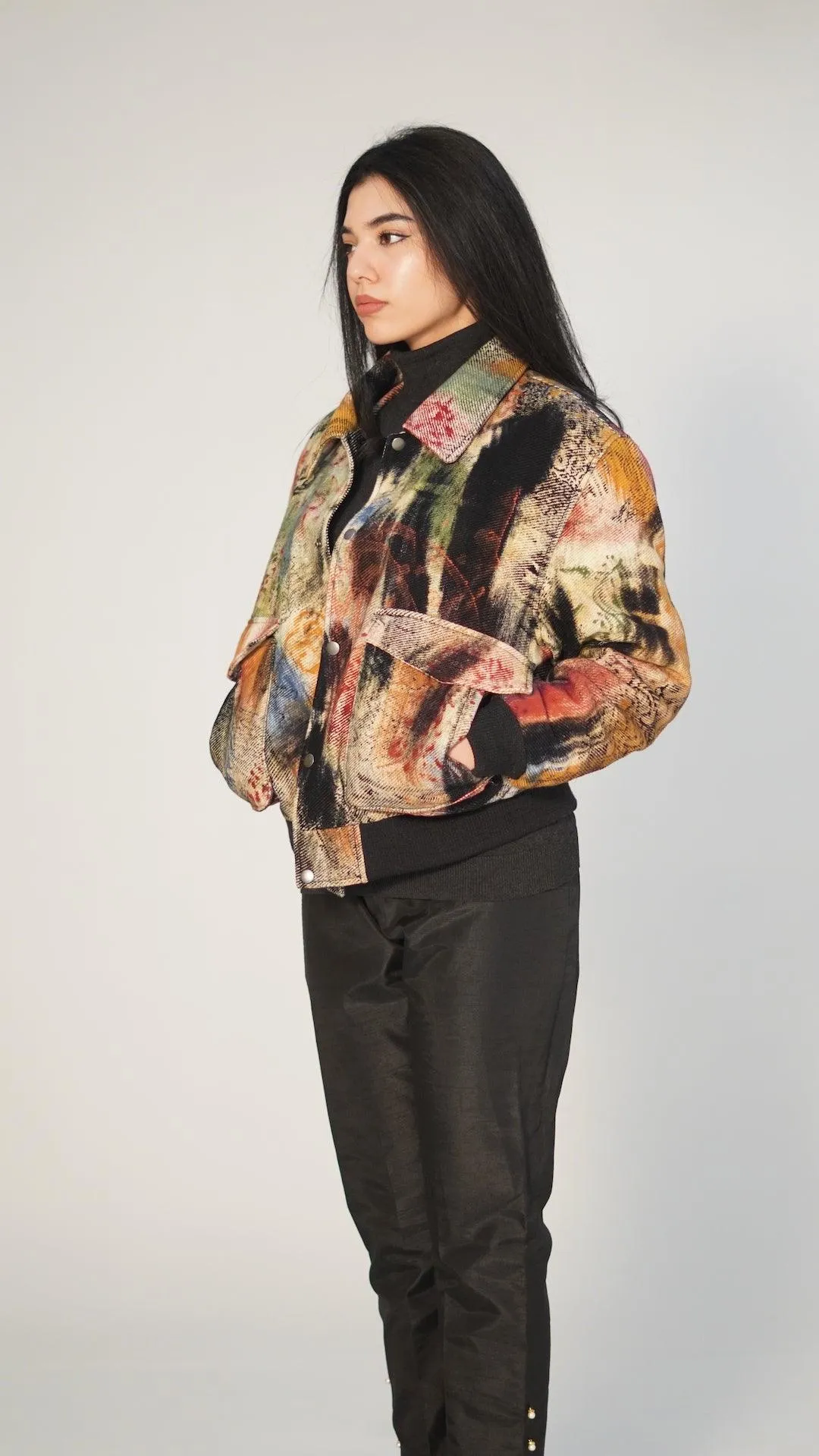 “LOST IN TRANSLATION” Abstract block-print Bomber jacket