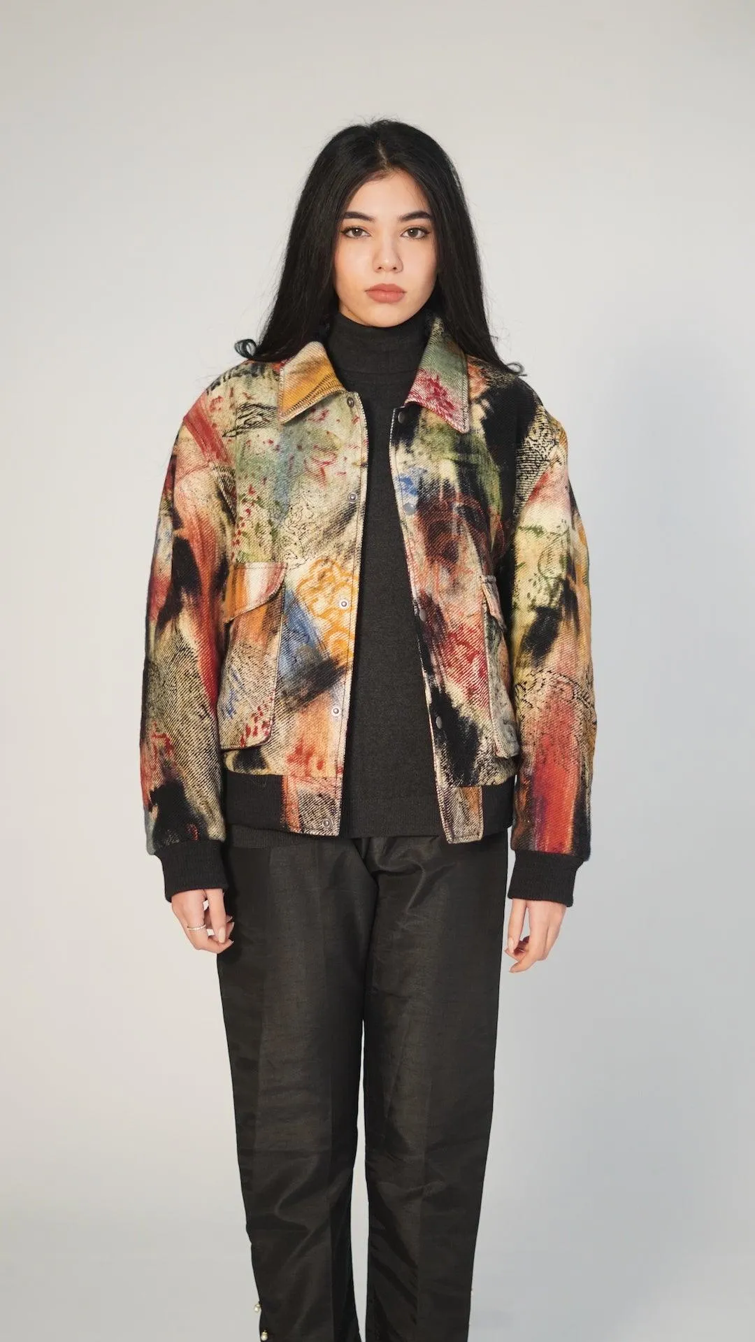 “LOST IN TRANSLATION” Abstract block-print Bomber jacket