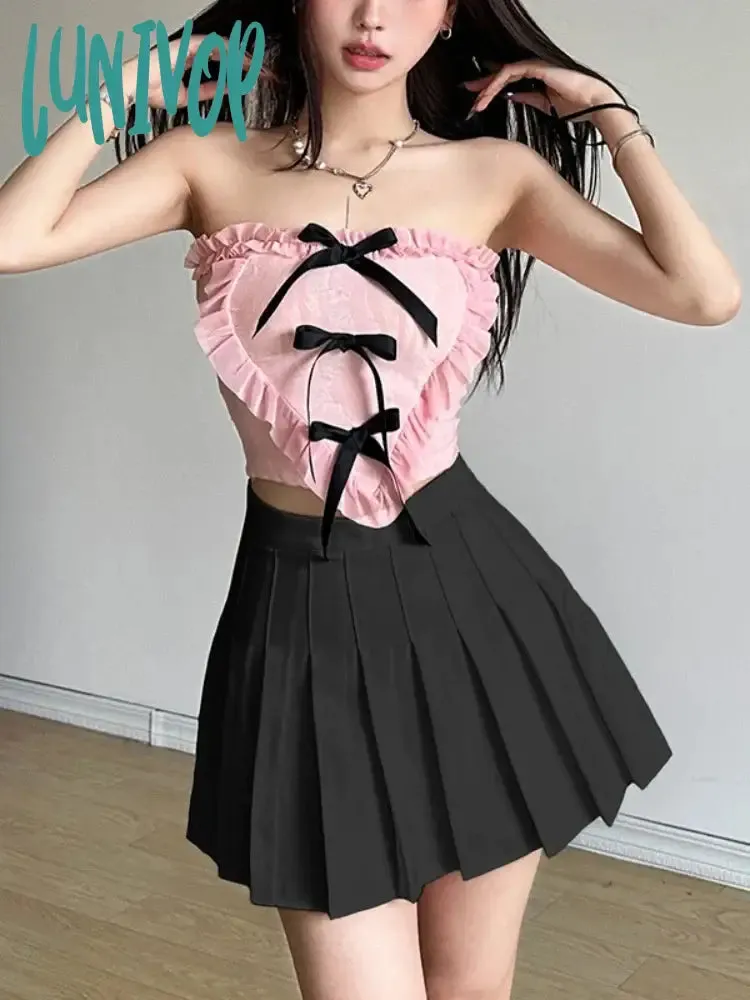 Lunivop 2024 Spring New Pink Sweet Gentle Cute All-match Sexy Hot Street Cool Women's Thin Breathable Frayed Chest Wrapping Vest