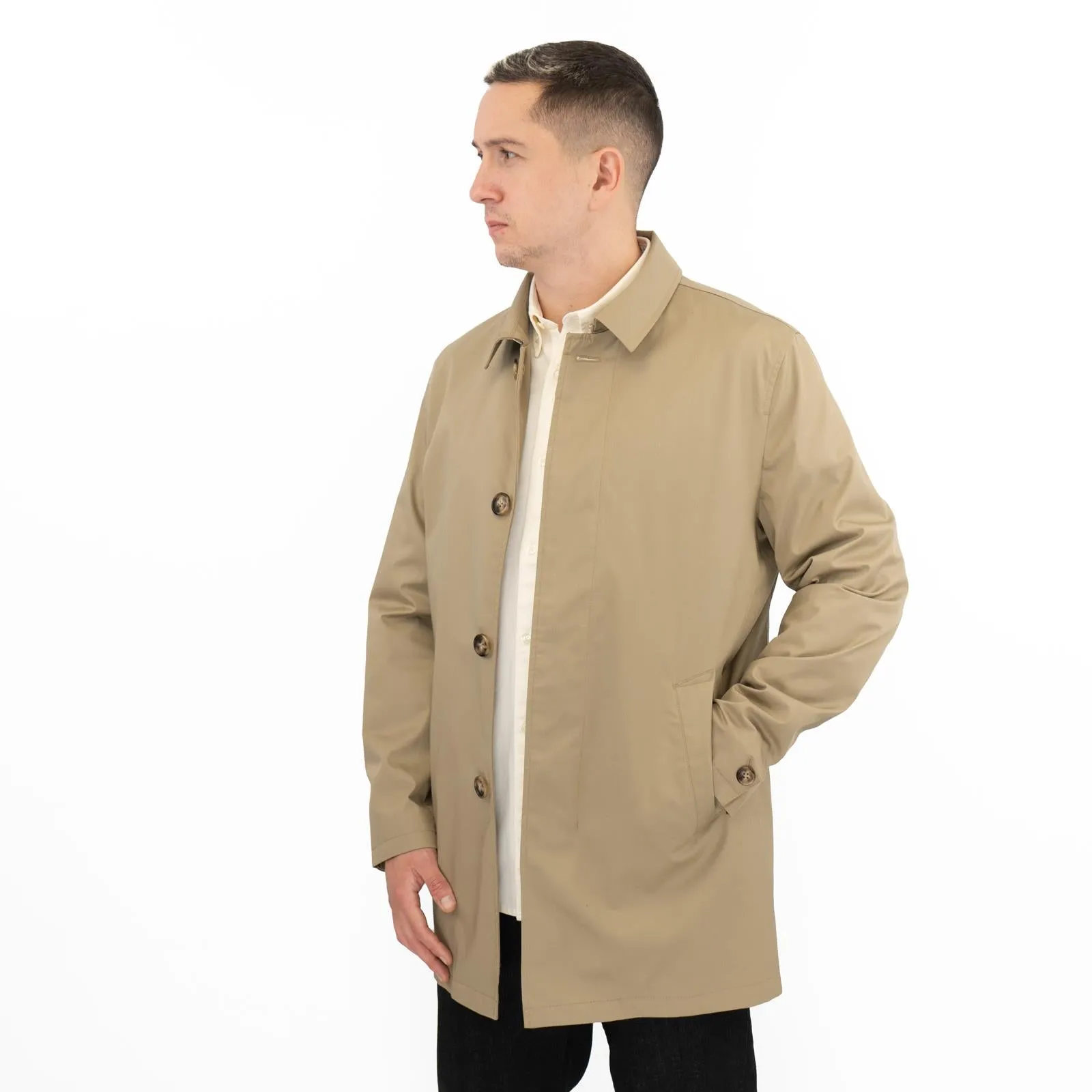 M&S Mens Shirt Collar Mac Raincoat Light Olive