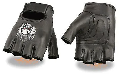 MEN'S BUTTER SOFT SKULL & FLAME FINGERLESS GLOVES WPADDED PALM TOP QUALITY