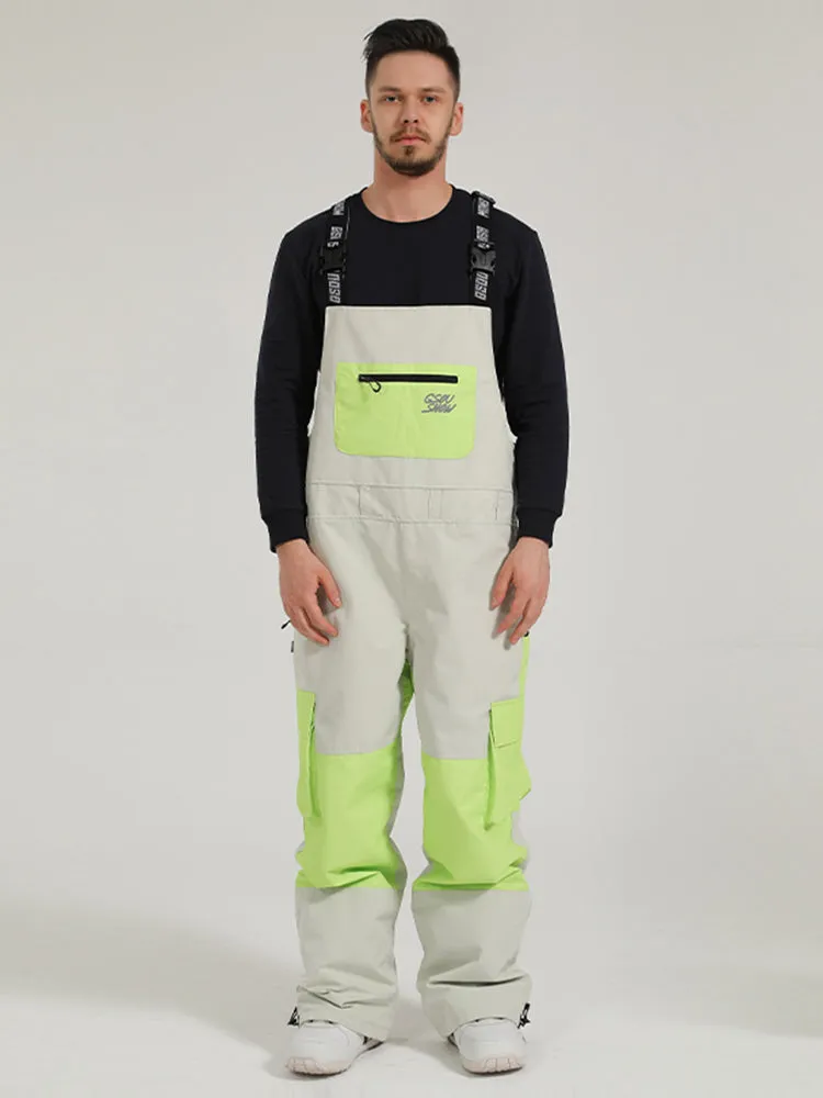 Men's Couples Style Colorblock Tooling Snow Bib Pants Windproof Waterproof Wear-Resistant Ski Pants