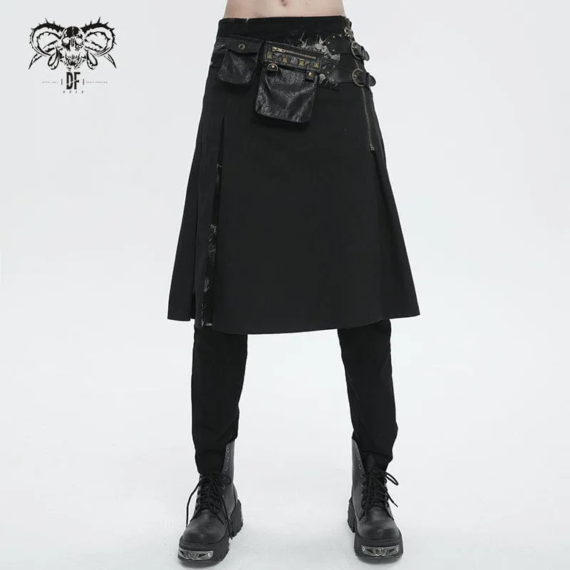 Men's Gothic Tie-dyed Splice Kilt with Waistbag