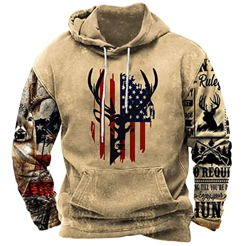 Men's Hooded Sweatshirt American Flag Print Long Sleeve Pullover Sweatshirt Vintage Tribal Aztec Graphic Hoodie Tops