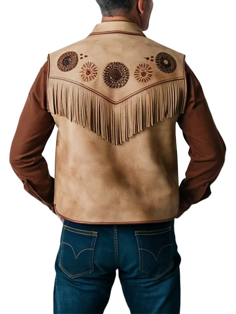 Men's Western Fringe Embroidered Leather Vest