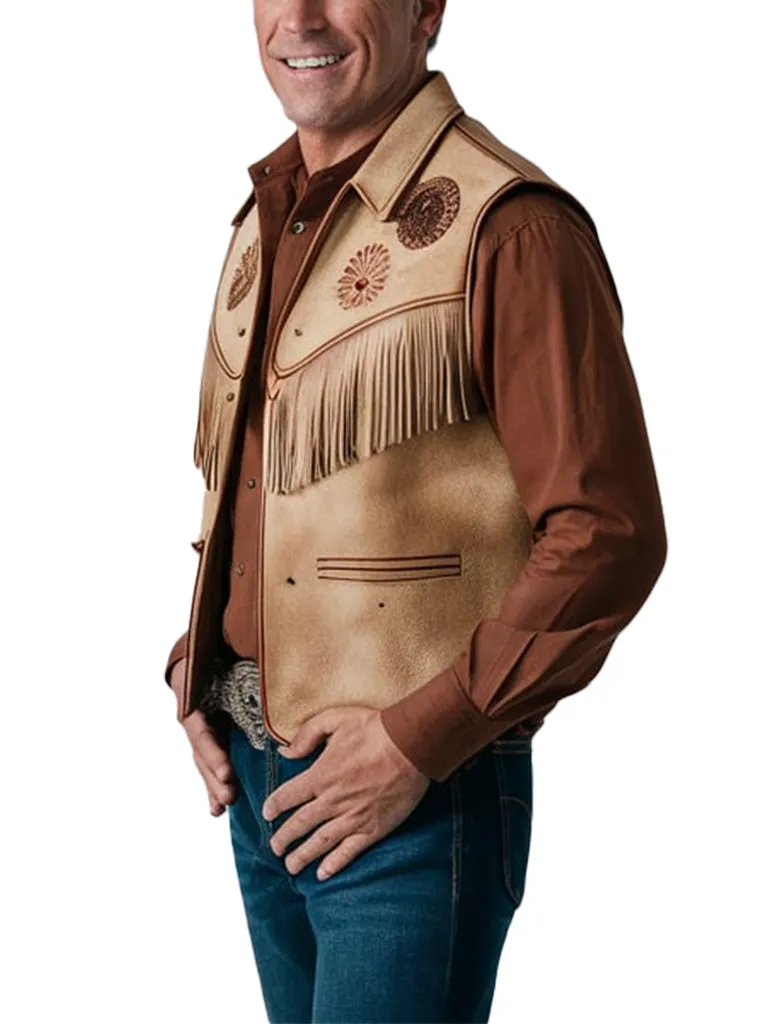 Men's Western Fringe Embroidered Leather Vest