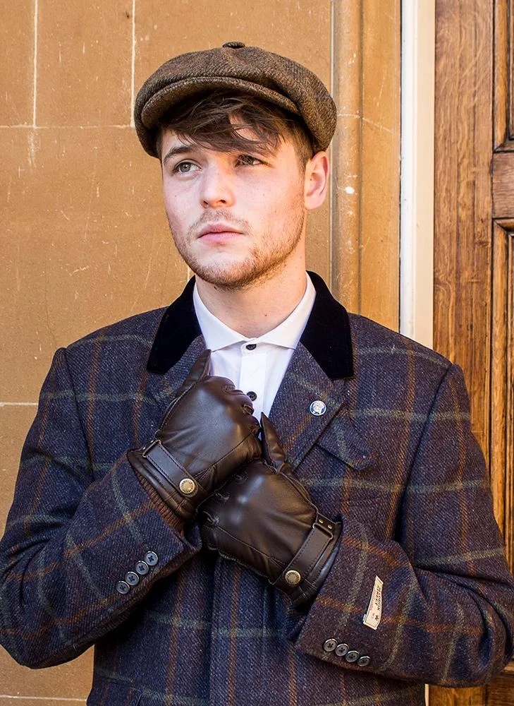 Men's Wool Blend-Lined Leather Gloves with Knitted Cuffs