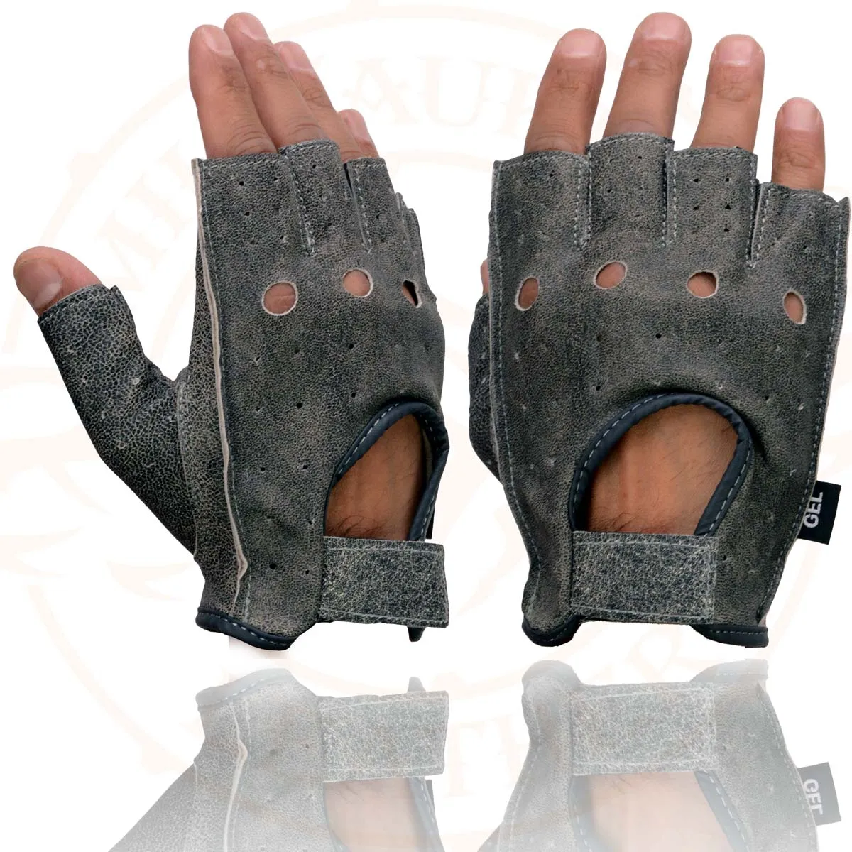 Milwaukee Leather MG7557 Men's Grey Leather Gel Padded Palm Fingerless